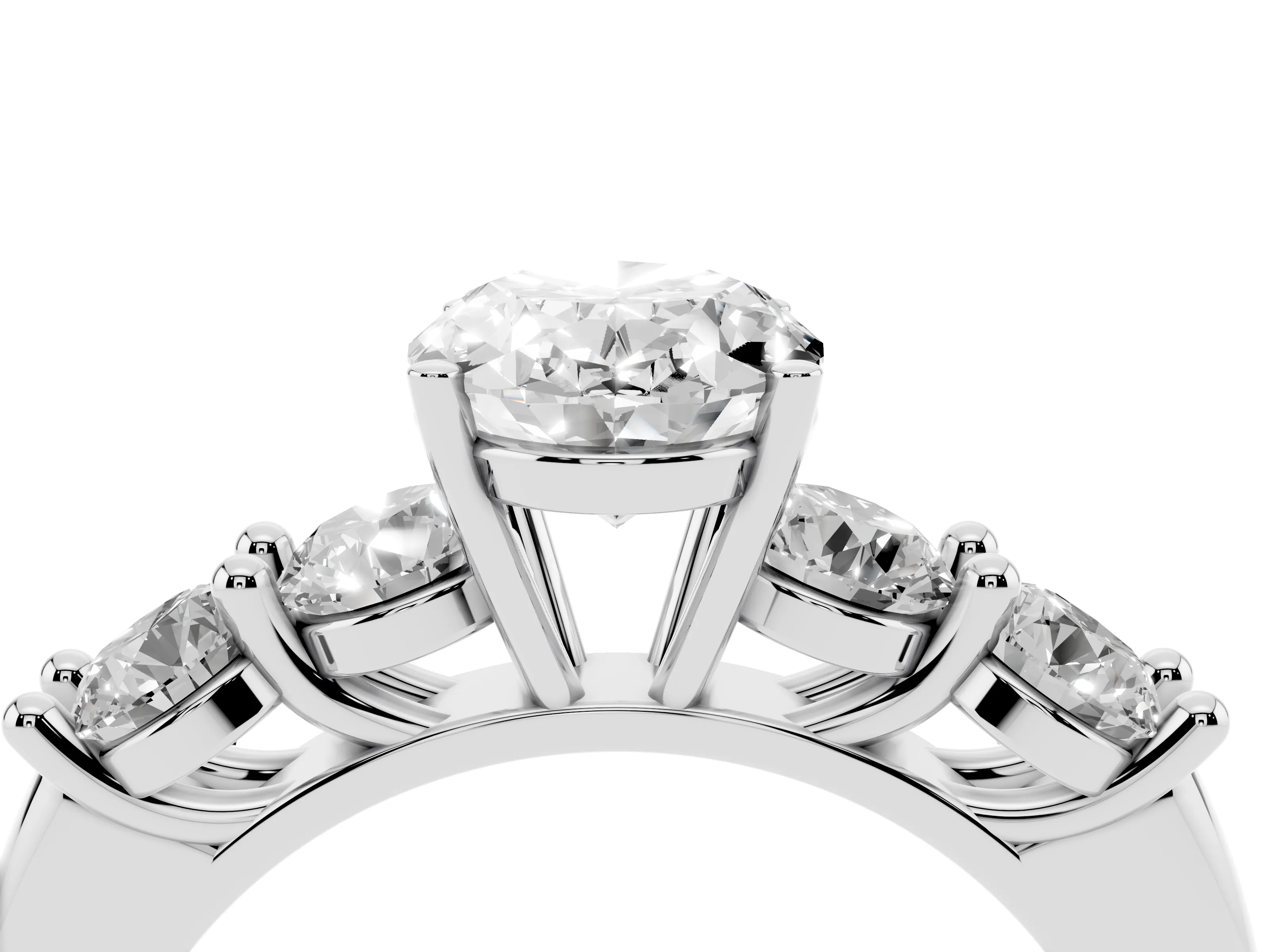 Oval Cut Diamond Five-Stone Prong Set Ring Set in Silver with Classic Band