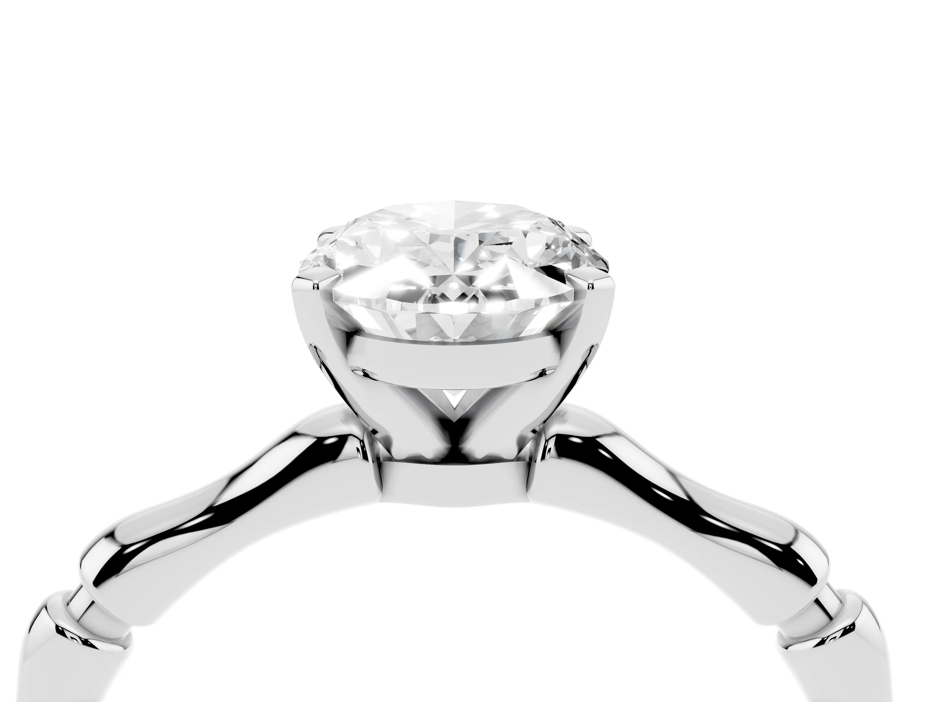 Oval Cut Diamond Solitaire Ring Set in Silver with Bamboo Band and Prong Setting