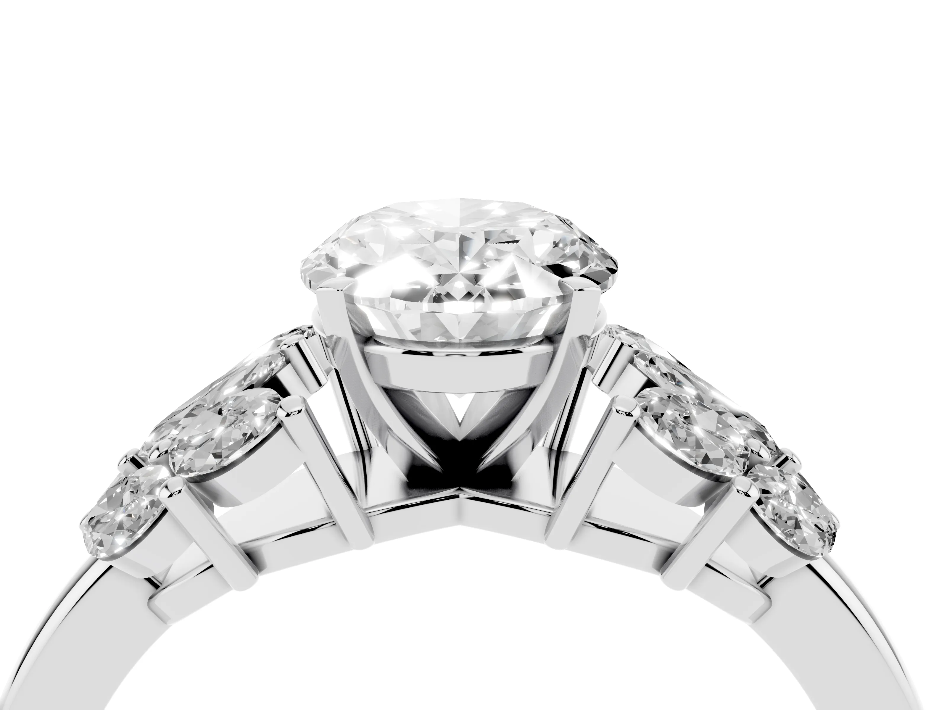 Oval Cut Diamond Cluster Leaf Design Ring Set in White gold with Prong Setting