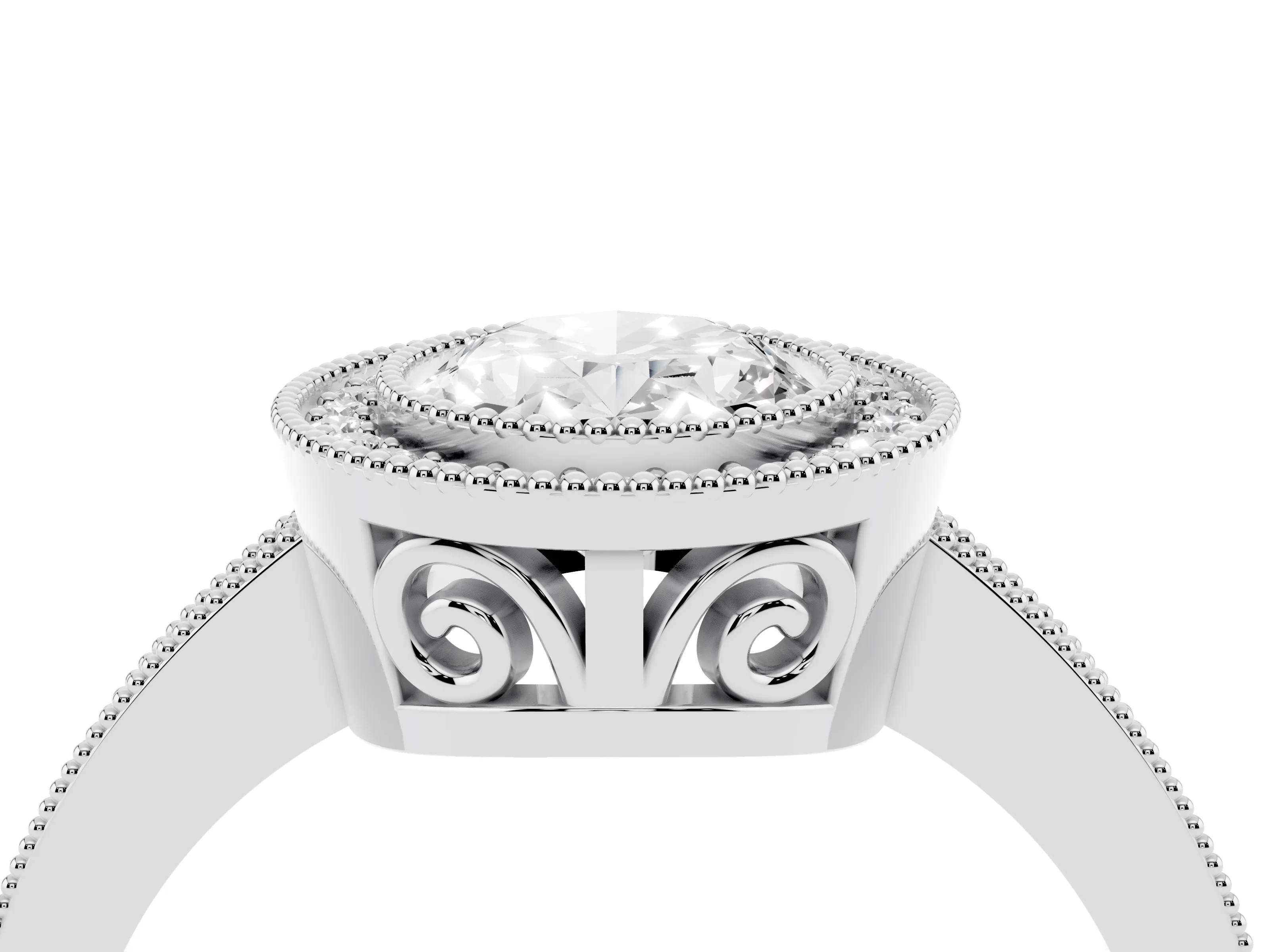 Oval Cut Diamond Round Halo Ring Set in White gold with Pavé Band
