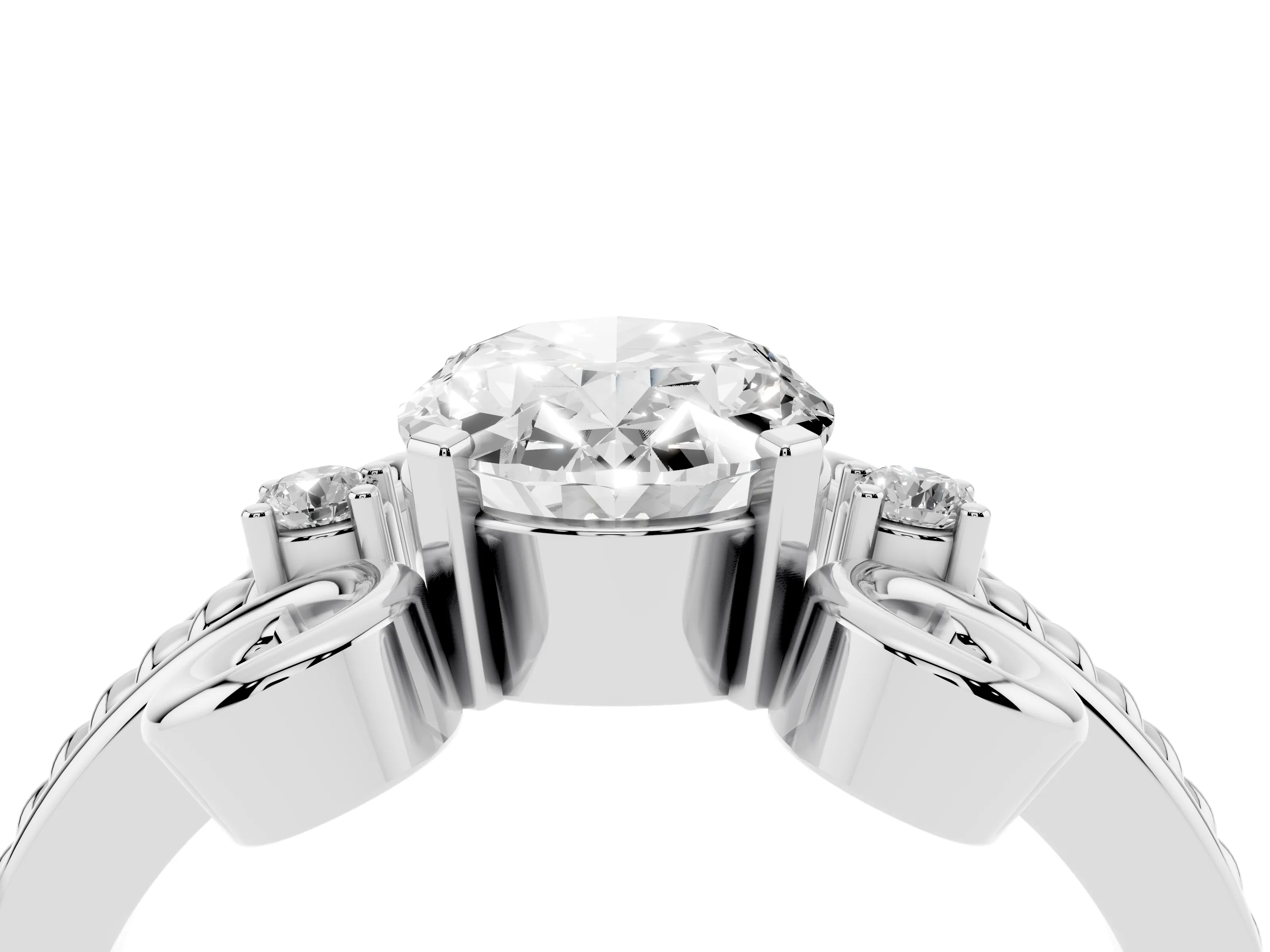 Oval Cut Diamond Twisted Band Solitaire Ring Set in Platinum with Scroll Prongs