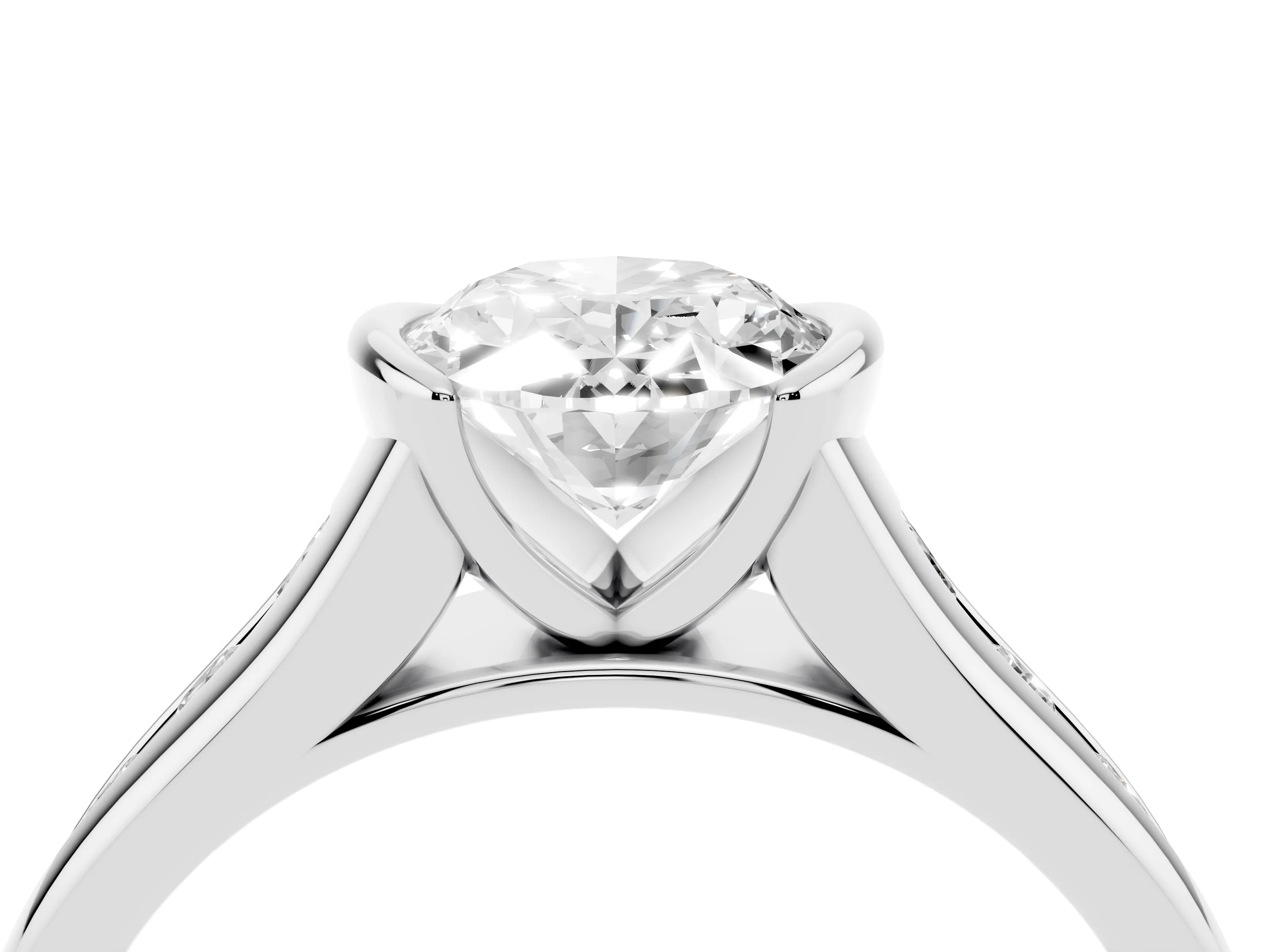 Oval Cut Diamond Bezel-Set Solitaire Ring Set in Platinum with Channel-Set Band