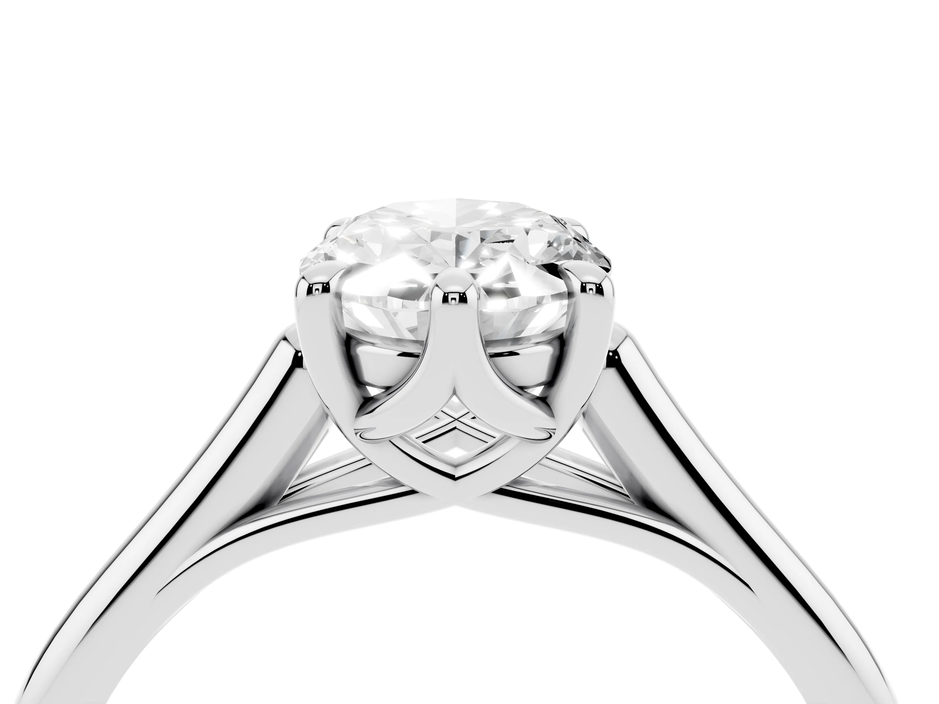 Oval Cut Diamond Solitaire Engagement Ring Set in White gold with Prong Setting and Plain Classic Band