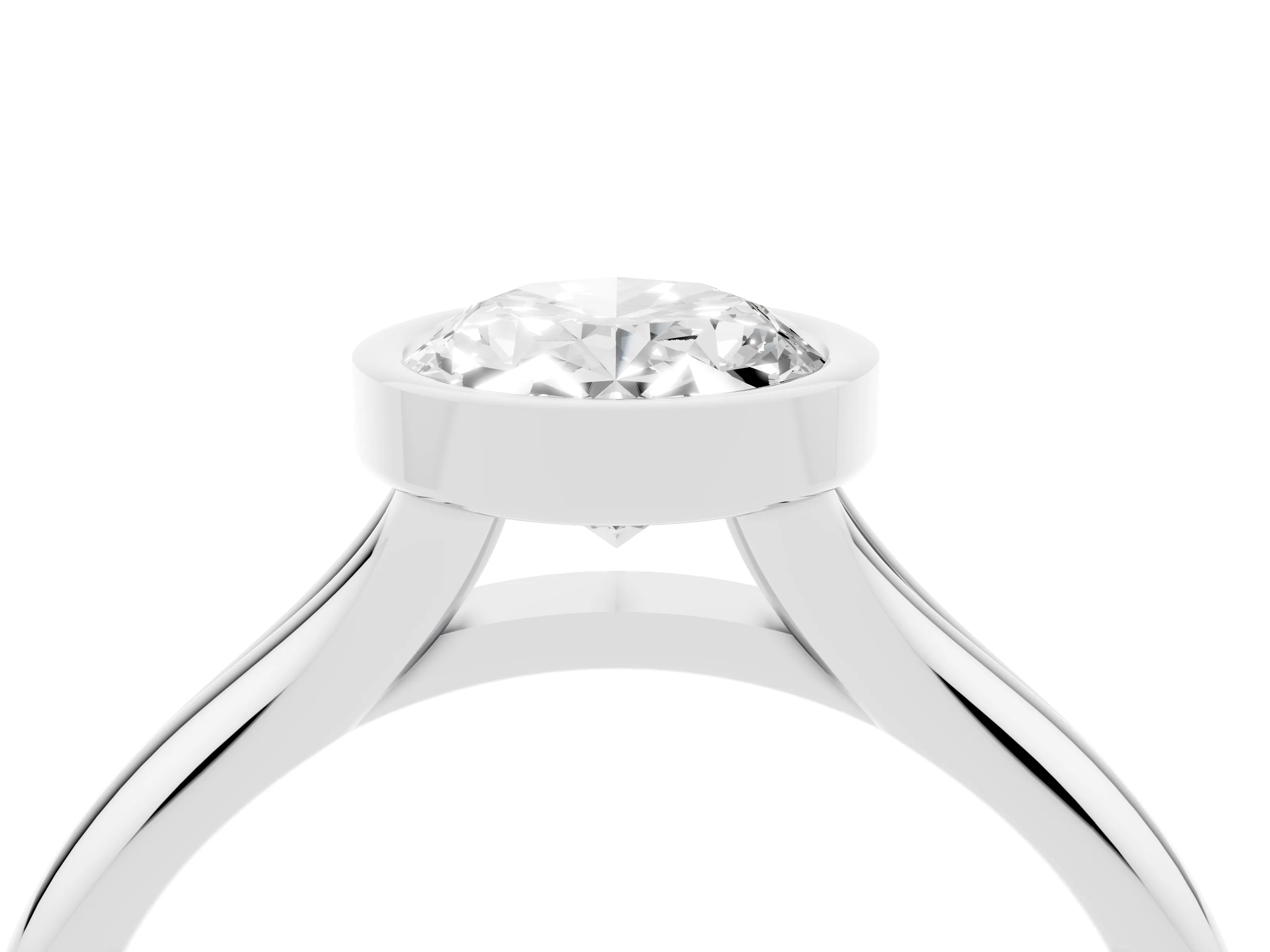 Bezel Set Oval Cut Diamond Solitaire Ring Set in White gold with Smooth Band