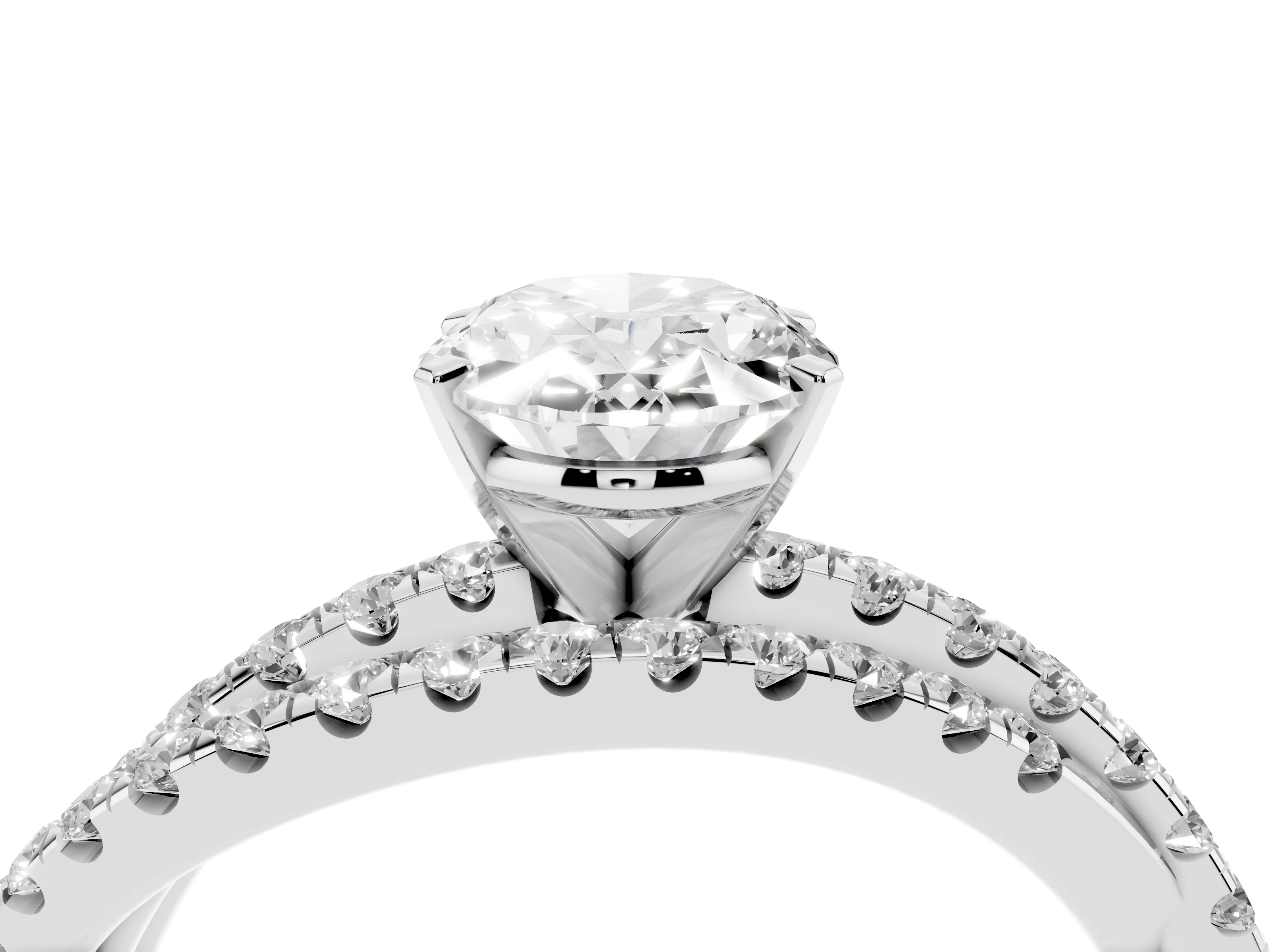 Oval Cut Diamond Solitaire Twist Band Ring Set in Silver with Pavé Setting and Prong Head