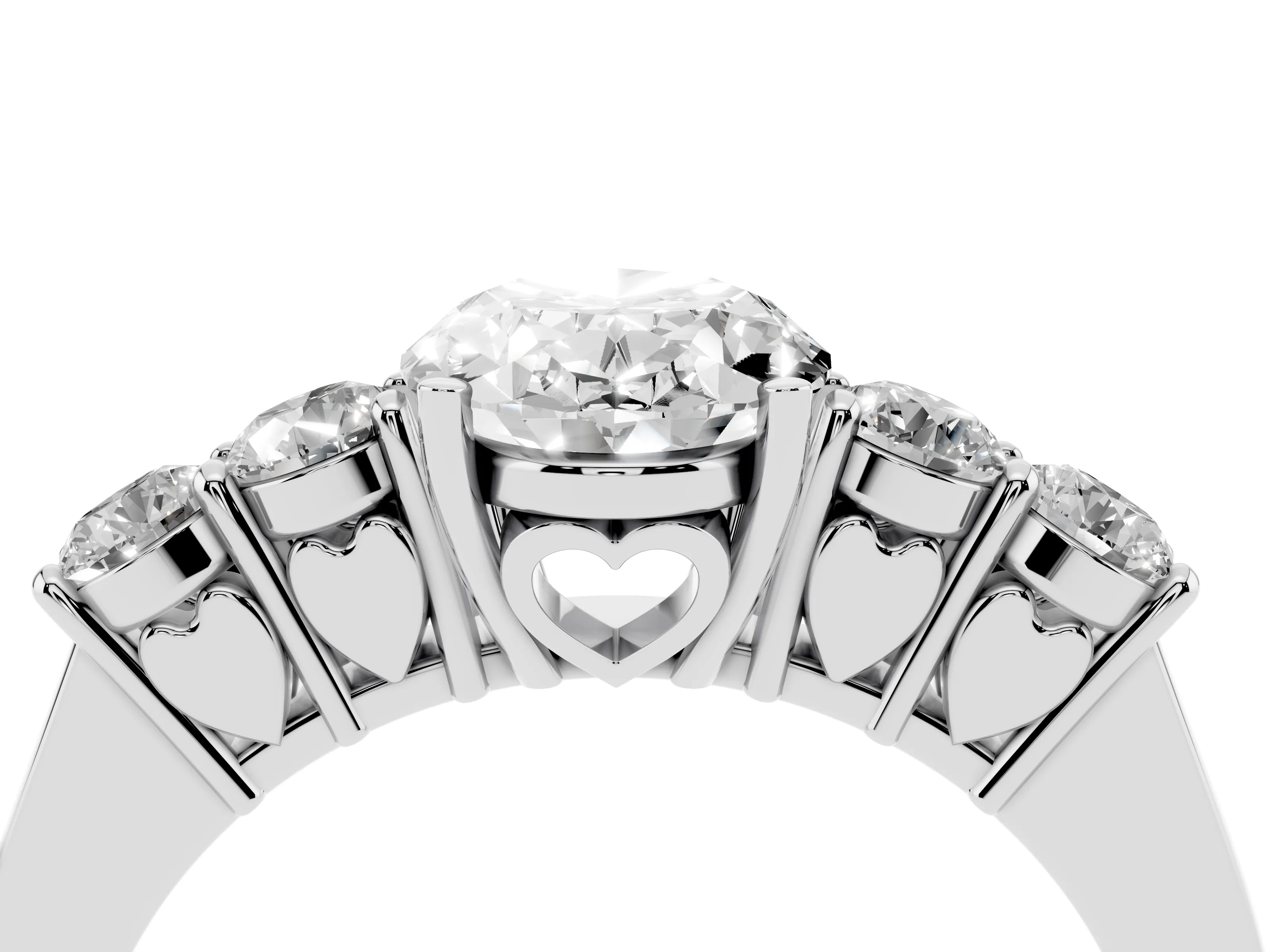 Oval Cut Diamond Five-Stone Prong Set Band Ring Set in Platinum with Polished Band