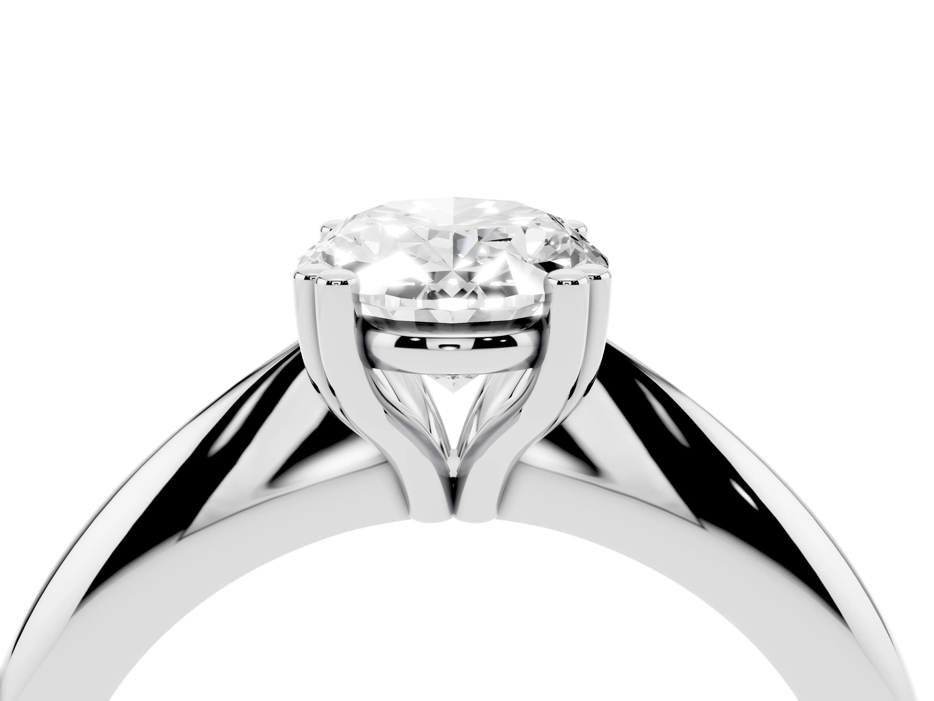Oval Cut Diamond Solitaire Engagement Ring Set in Platinum with Tapered Band and Prong Setting