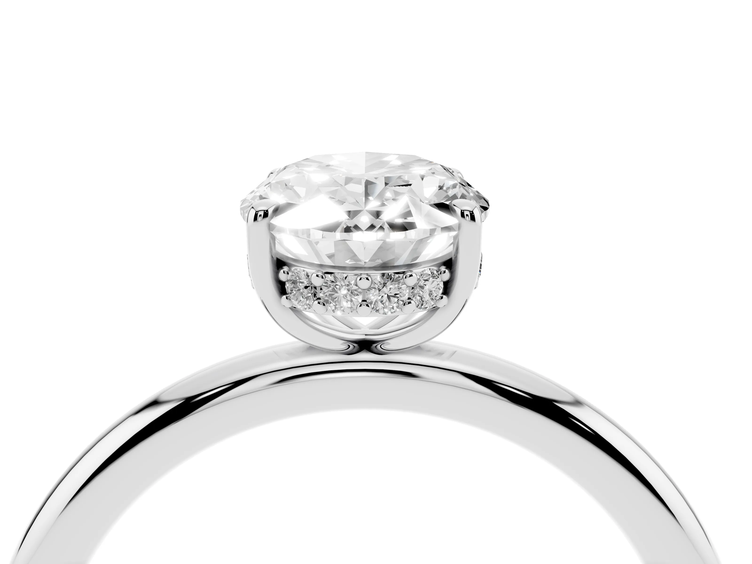 Oval Cut Diamond Solitaire Ring Set in White gold with Thin Band and Prong Setting