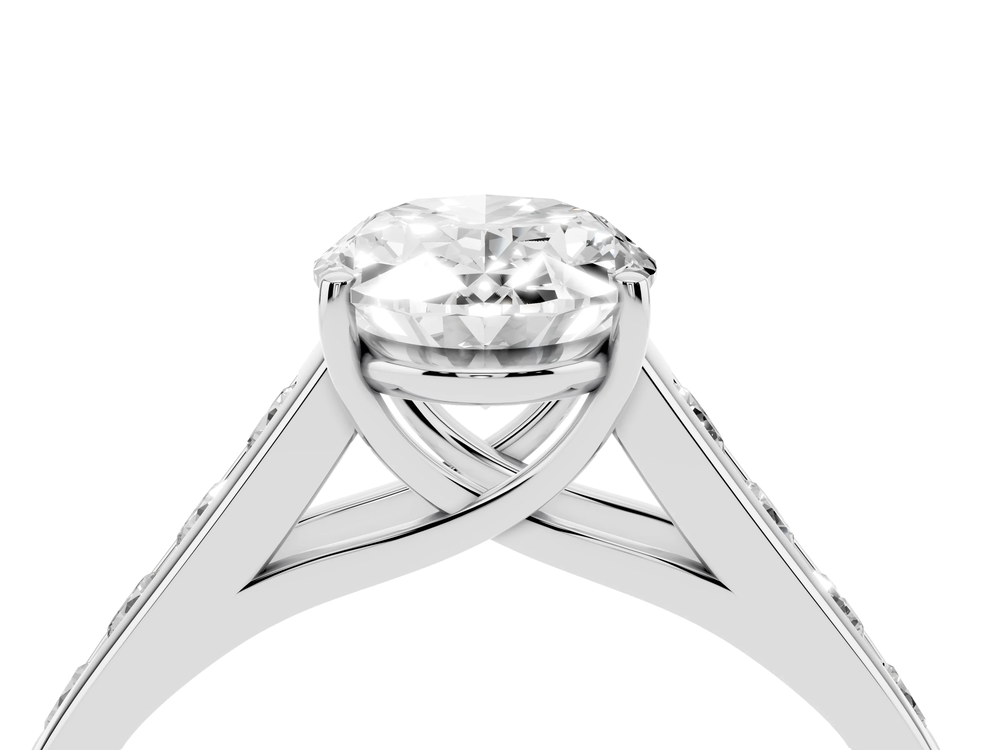 Oval Cut Diamond Solitaire Channel-Set Engagement Ring Set in Silver with Prong Setting