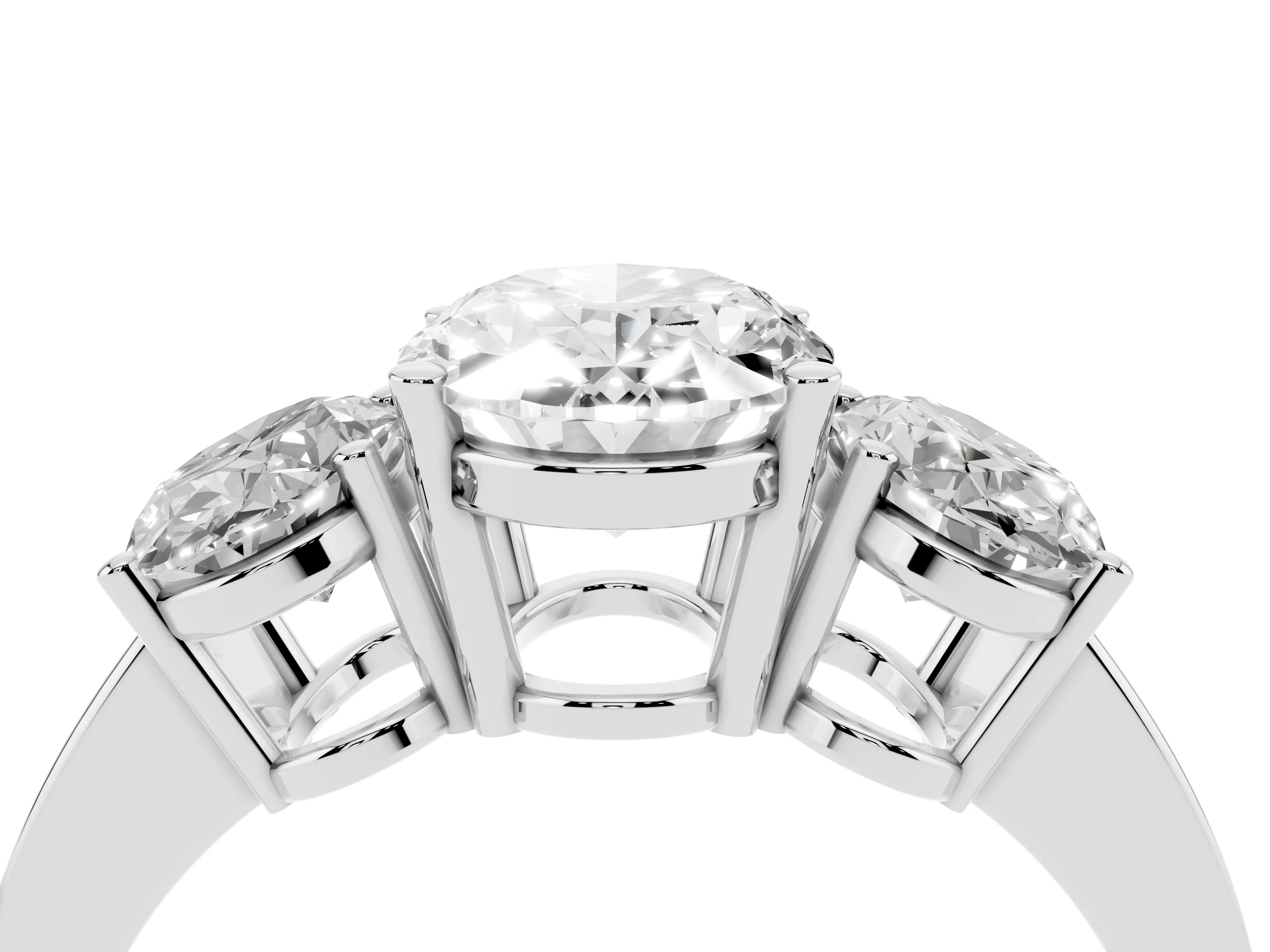 Oval Cut Diamond Three-Stone Engagement Ring Set in Silver with Flat Band