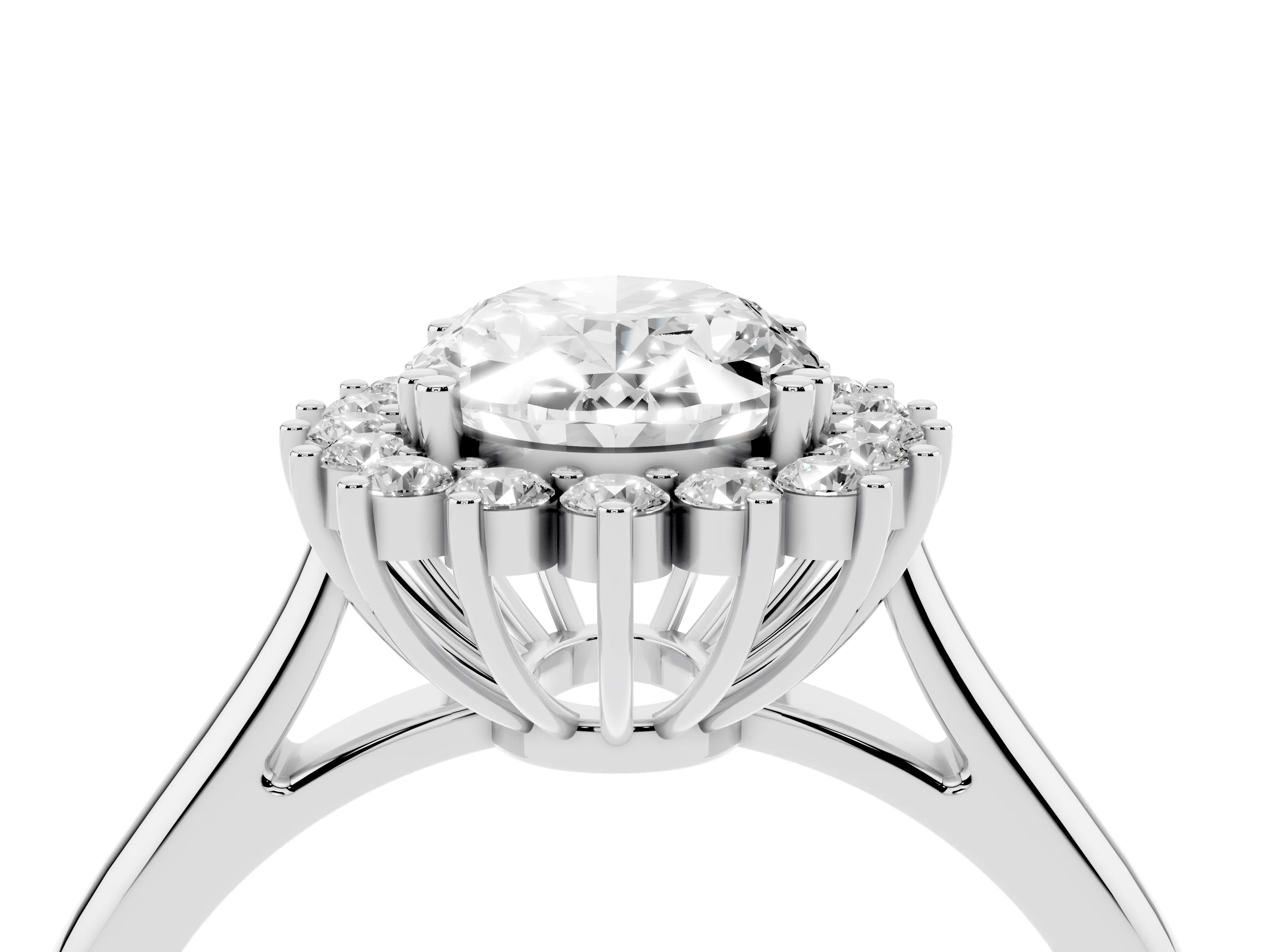 Oval Cut Diamond Halo Ring Set in Silver with Plain Solitaire Band and Prong Setting
