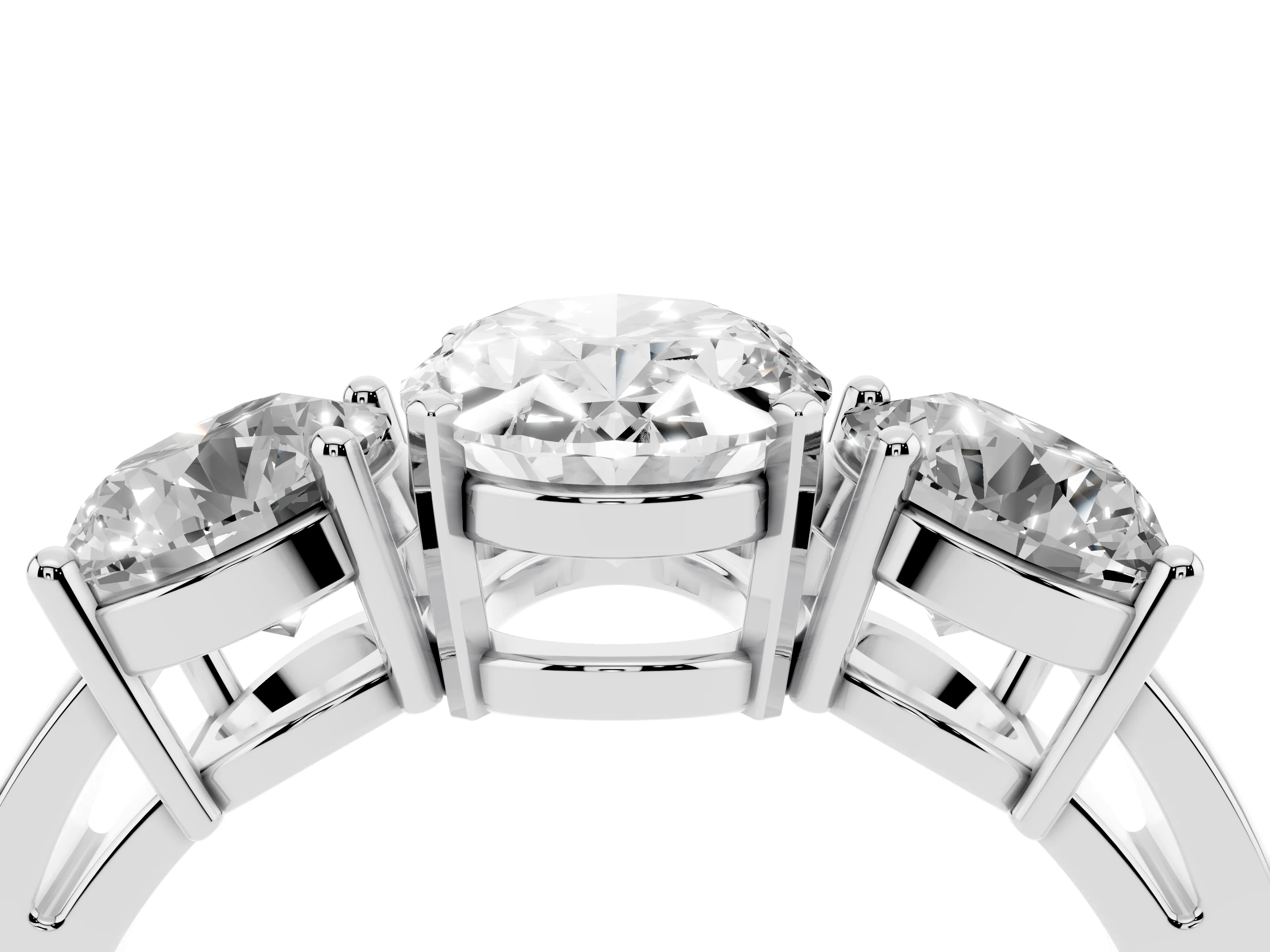 Oval Cut Diamond Three-Stone Ring Set in White gold with Round Side Stones and Classic Band
