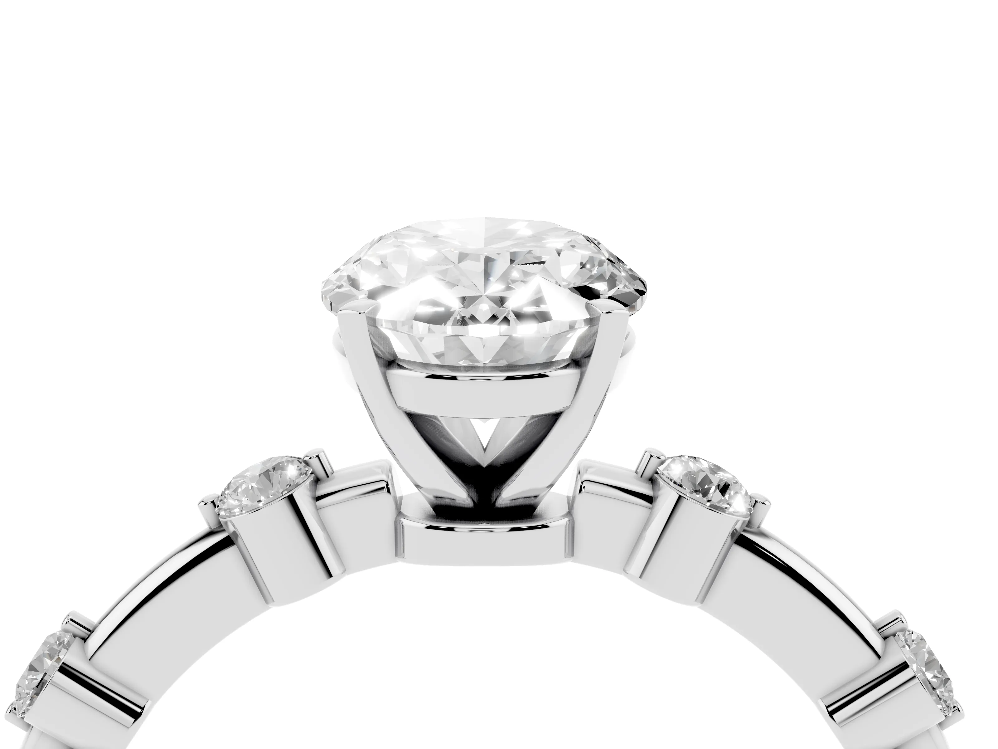 Oval Cut Diamond Solitaire Ring Set in Platinum with Bezel Set Side Stones and Prong Setting