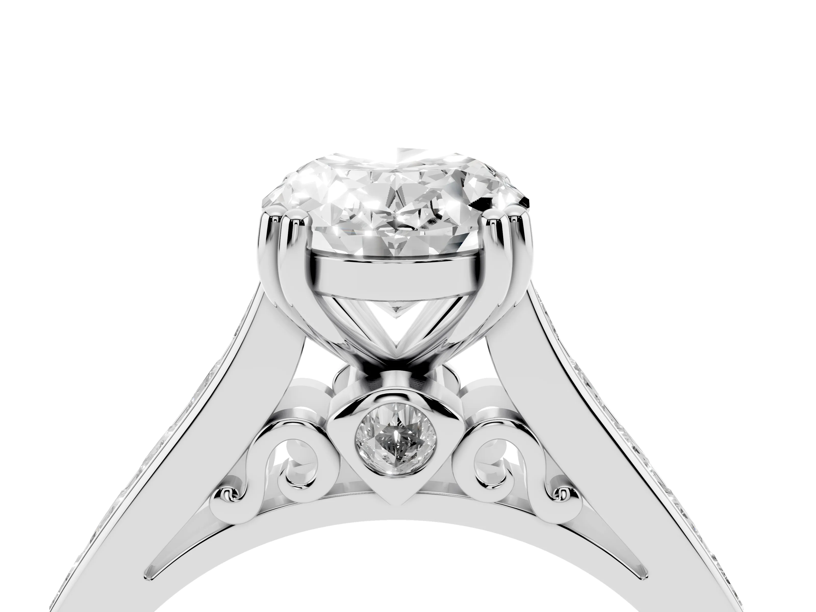 Oval Cut Diamond Channel Set Solitaire Engagement Ring Set in Silver with Prong Setting