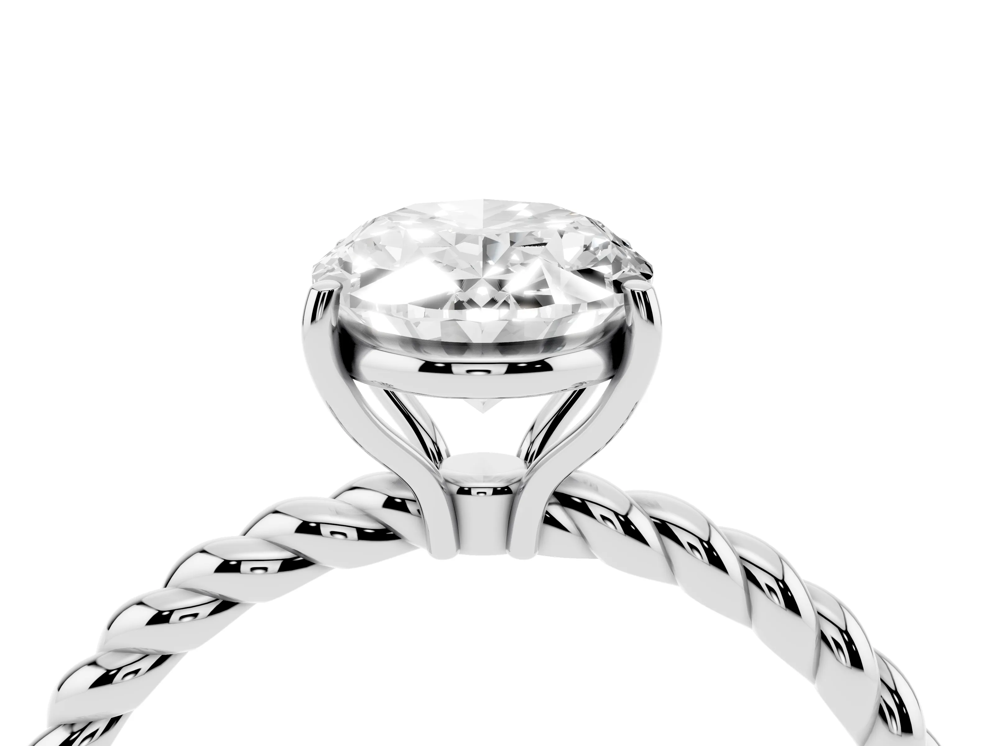 Oval Cut Diamond Solitaire Twisted Band Ring Set in Silver with Prong Solitaire Setting