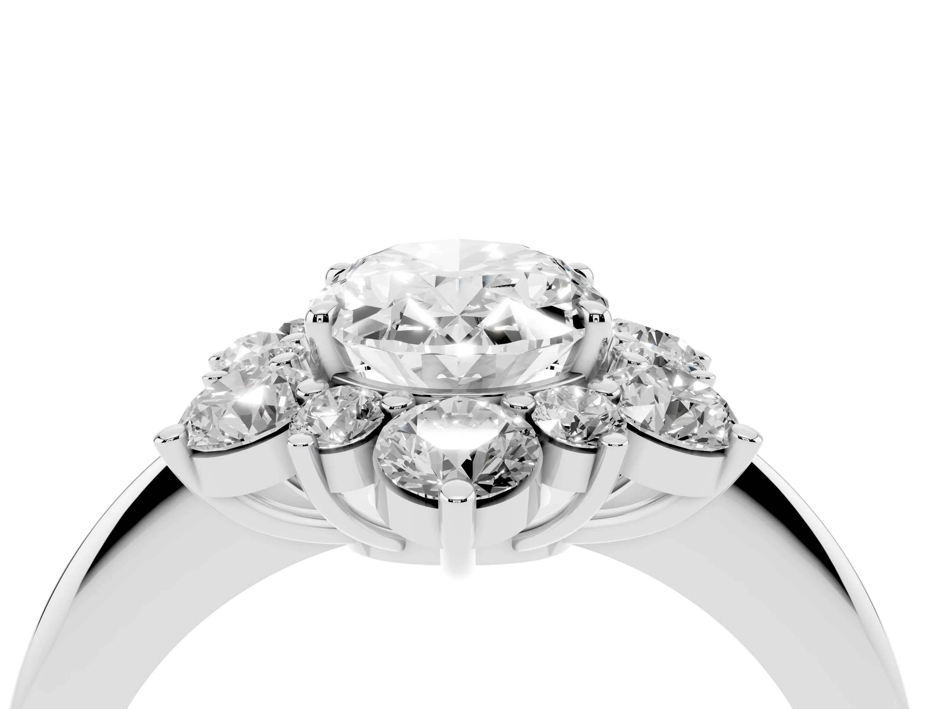 Oval Cut Diamond Cluster Halo Ring Set in Silver with Solitaire Band and Prong Setting