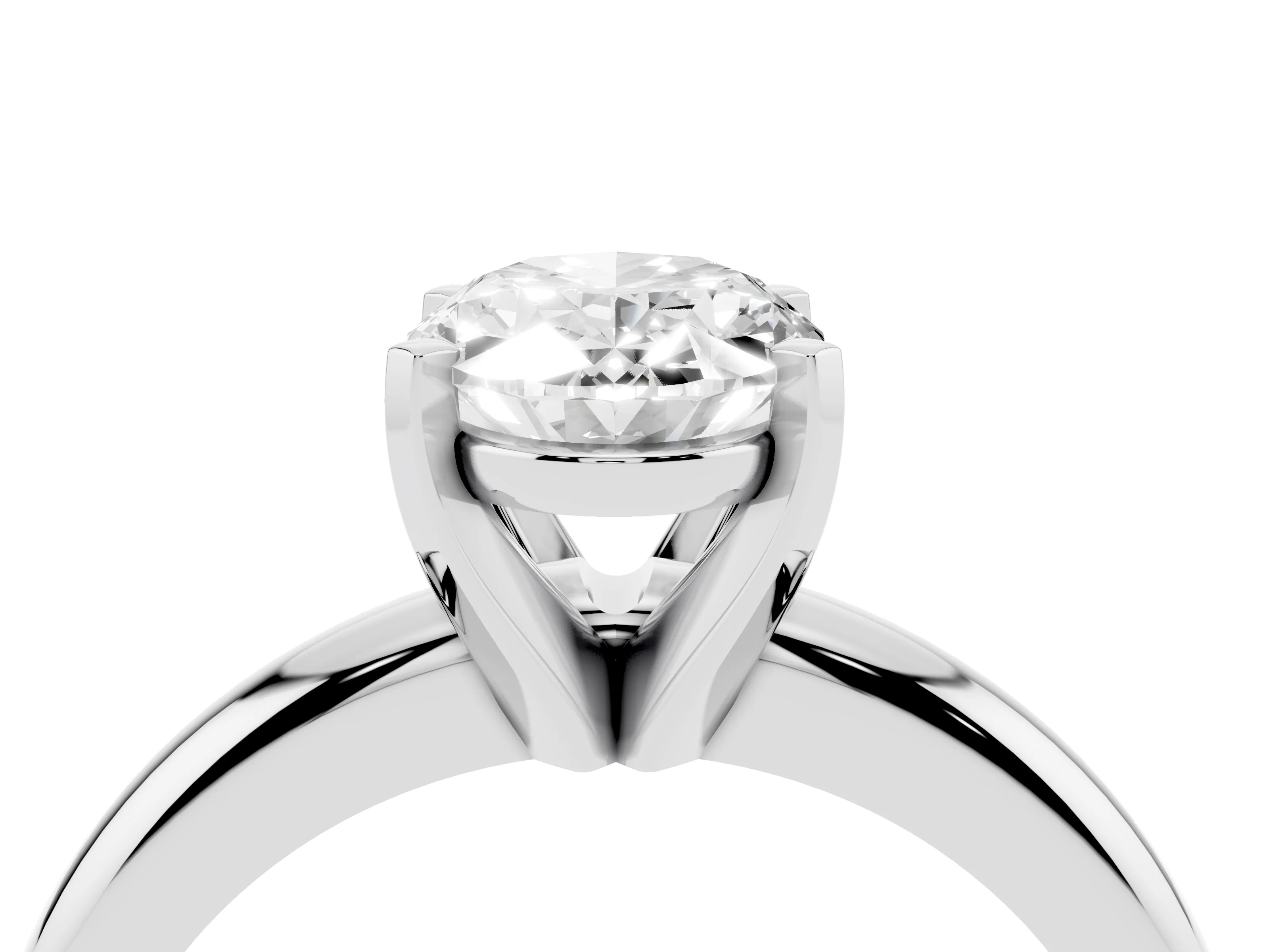 Oval Cut Diamond Solitaire Engagement Ring Set in White gold with Round Band and Prong Setting