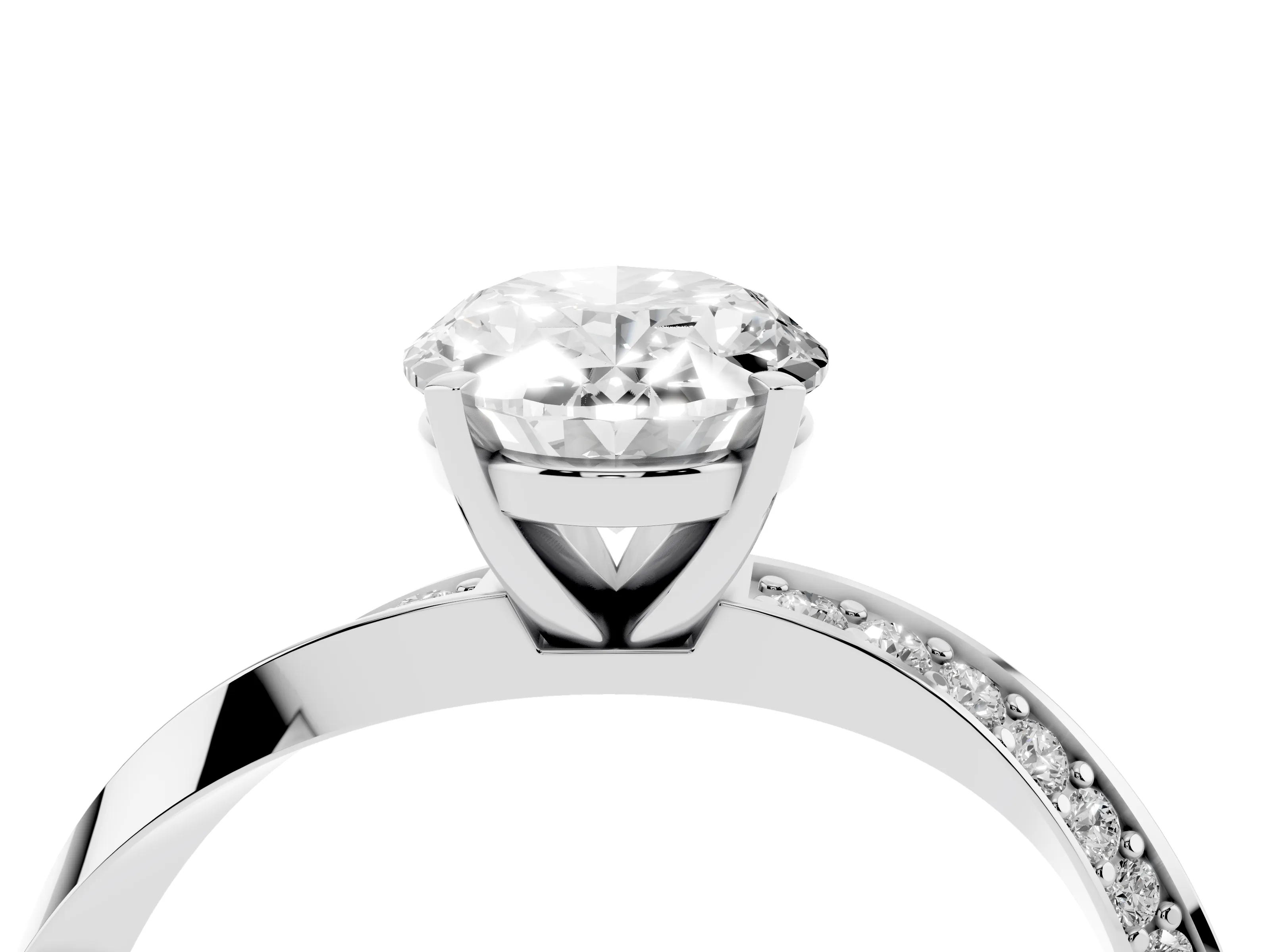 Oval Cut Diamond Engagement Ring Set in Platinum with Side Stone Accents and Prong Setting