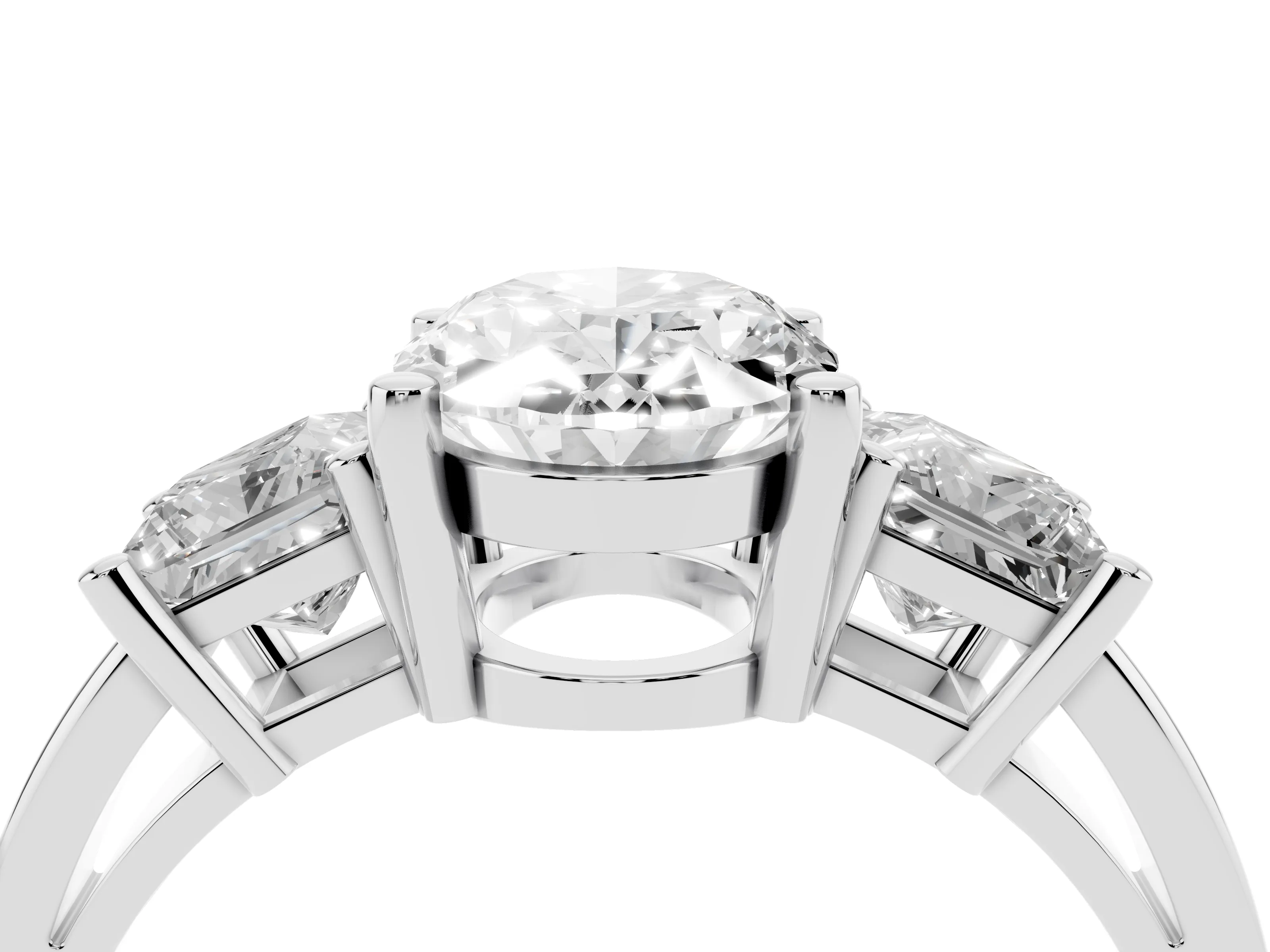 Three-Stone Oval Cut Diamond Solitaire Ring Set in Platinum with Prong Setting