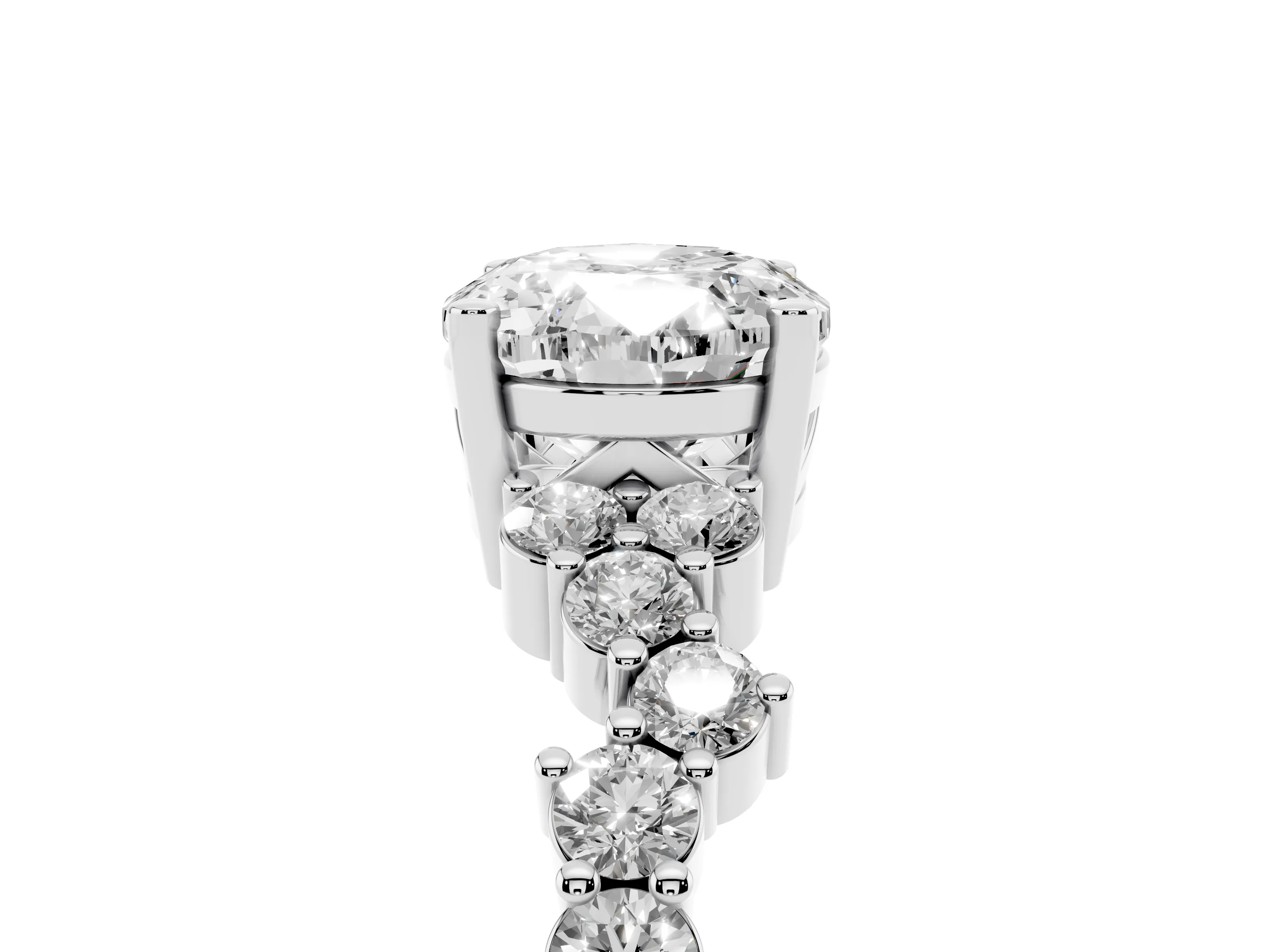 Oval Cut Diamond Ring Set in White gold with Scattered Round Accents