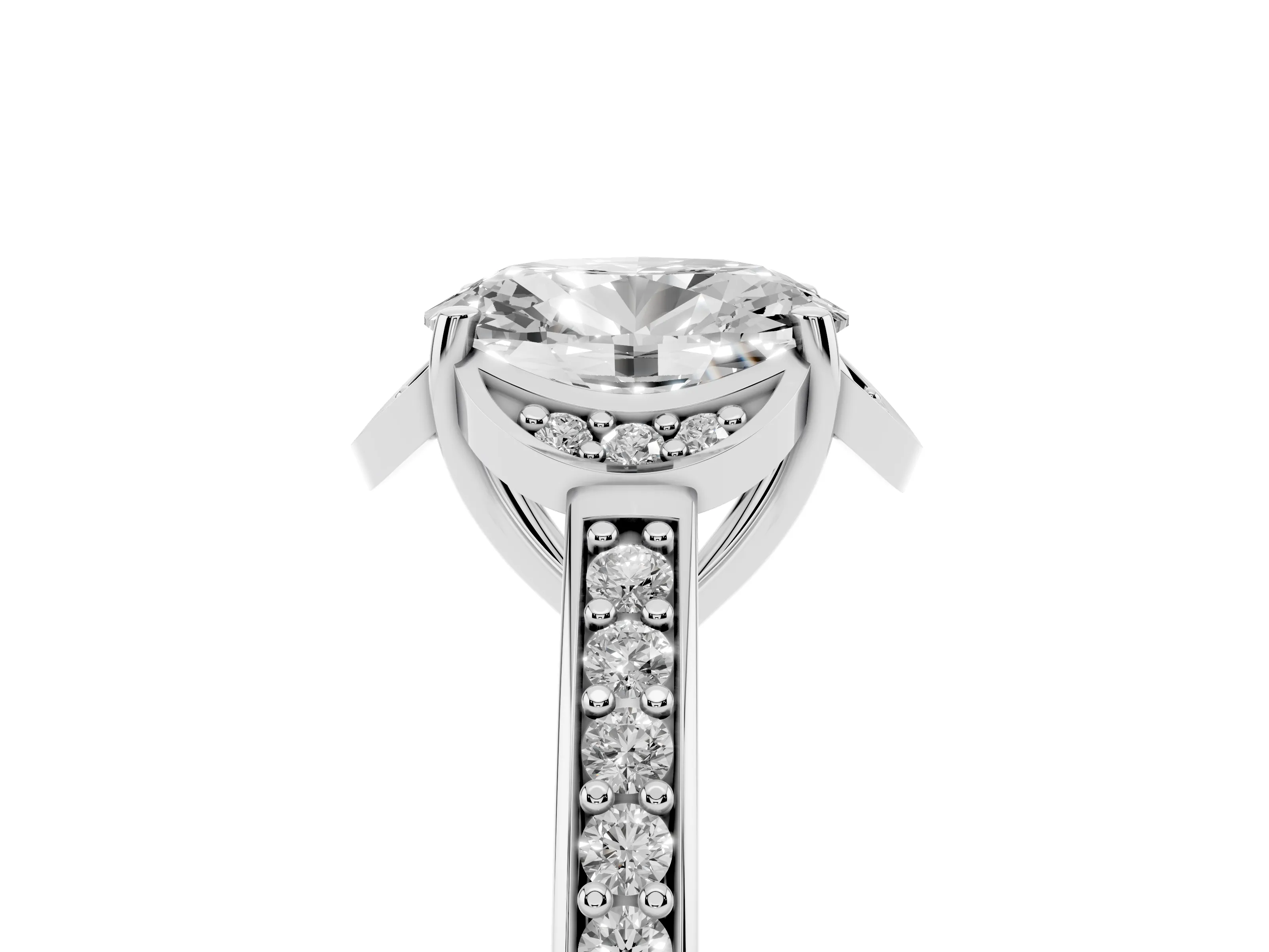 Oval Cut Diamond Halo Ring Set in Platinum with Channel Set Band and Prong Setting