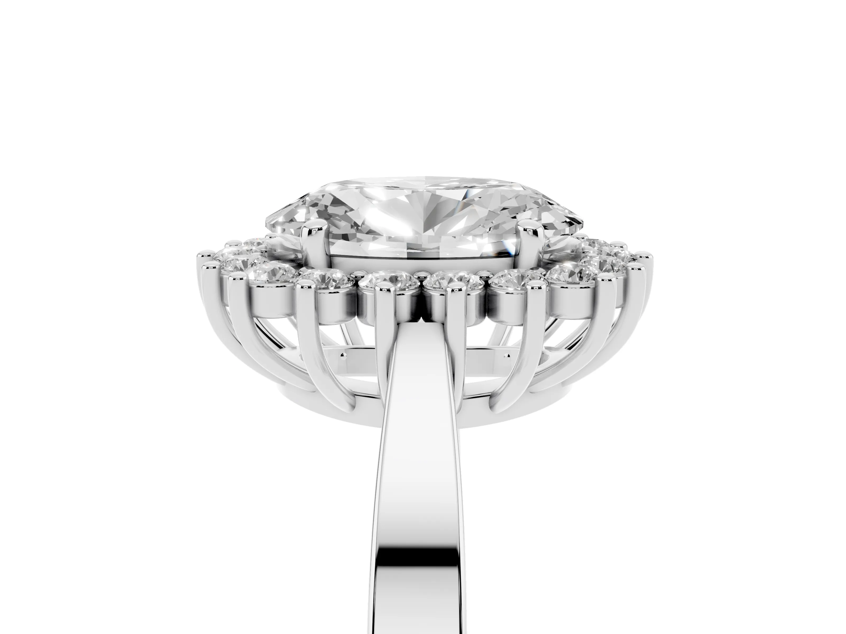 Oval Cut Diamond Halo Ring Set in White gold with Round Halo and Smooth Solitaire Band