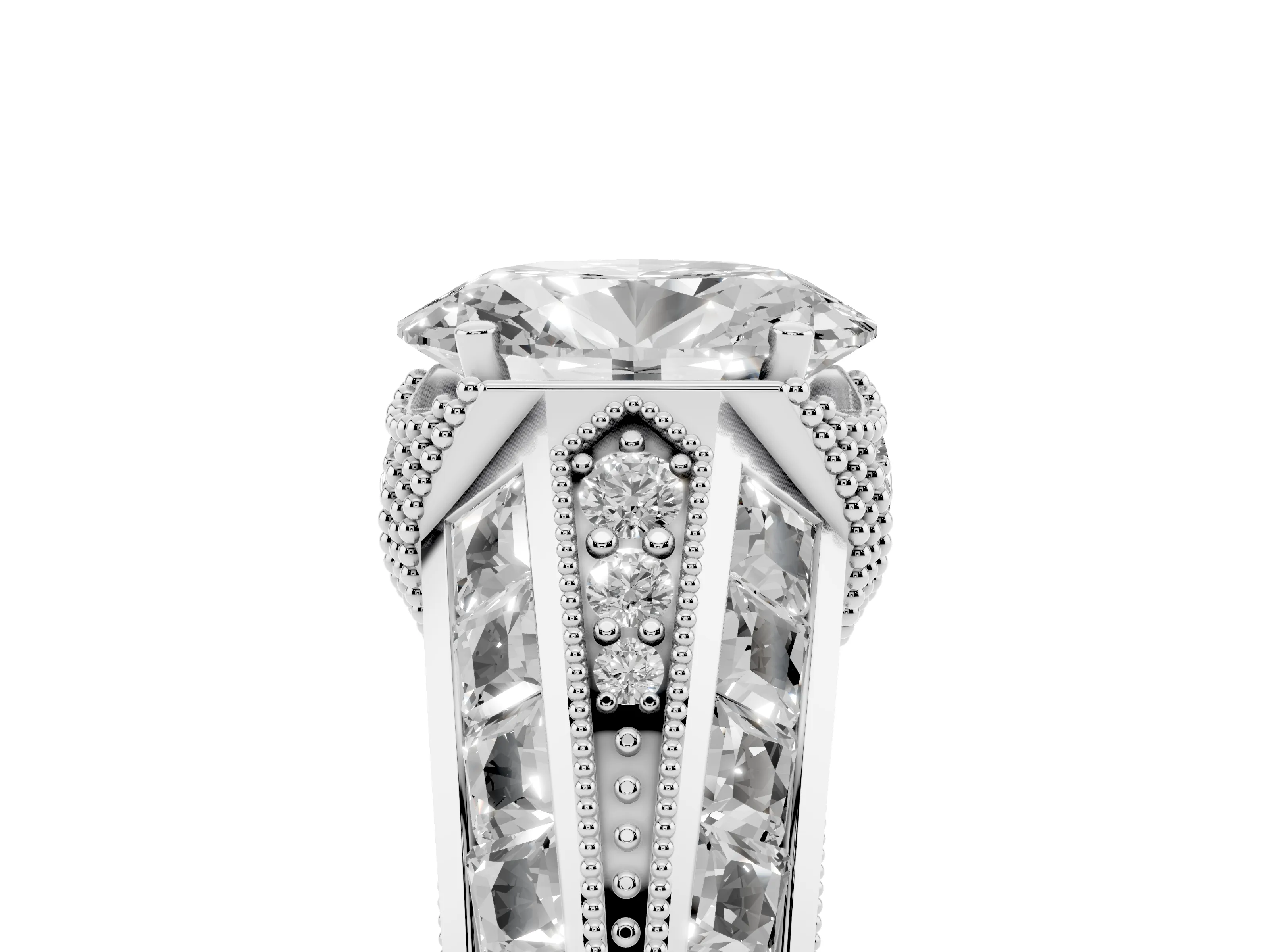 Oval Cut Diamond Vintage-Inspired Milgrain Ring Set in Silver with Accent Split Shank