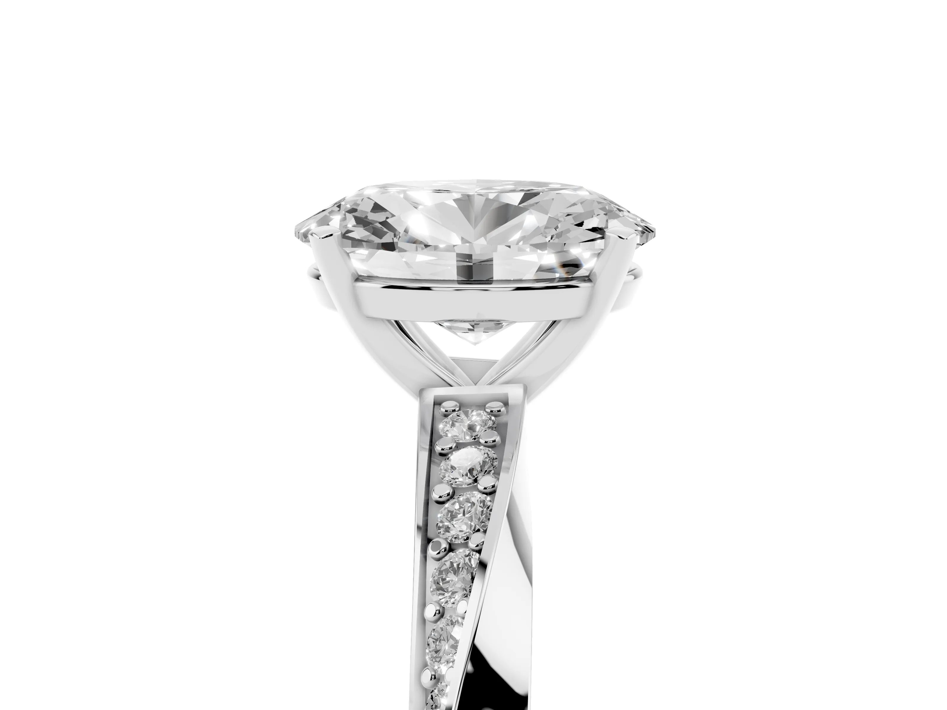 Oval Cut Diamond Engagement Ring Set in Platinum with Side Stone Accents and Prong Setting