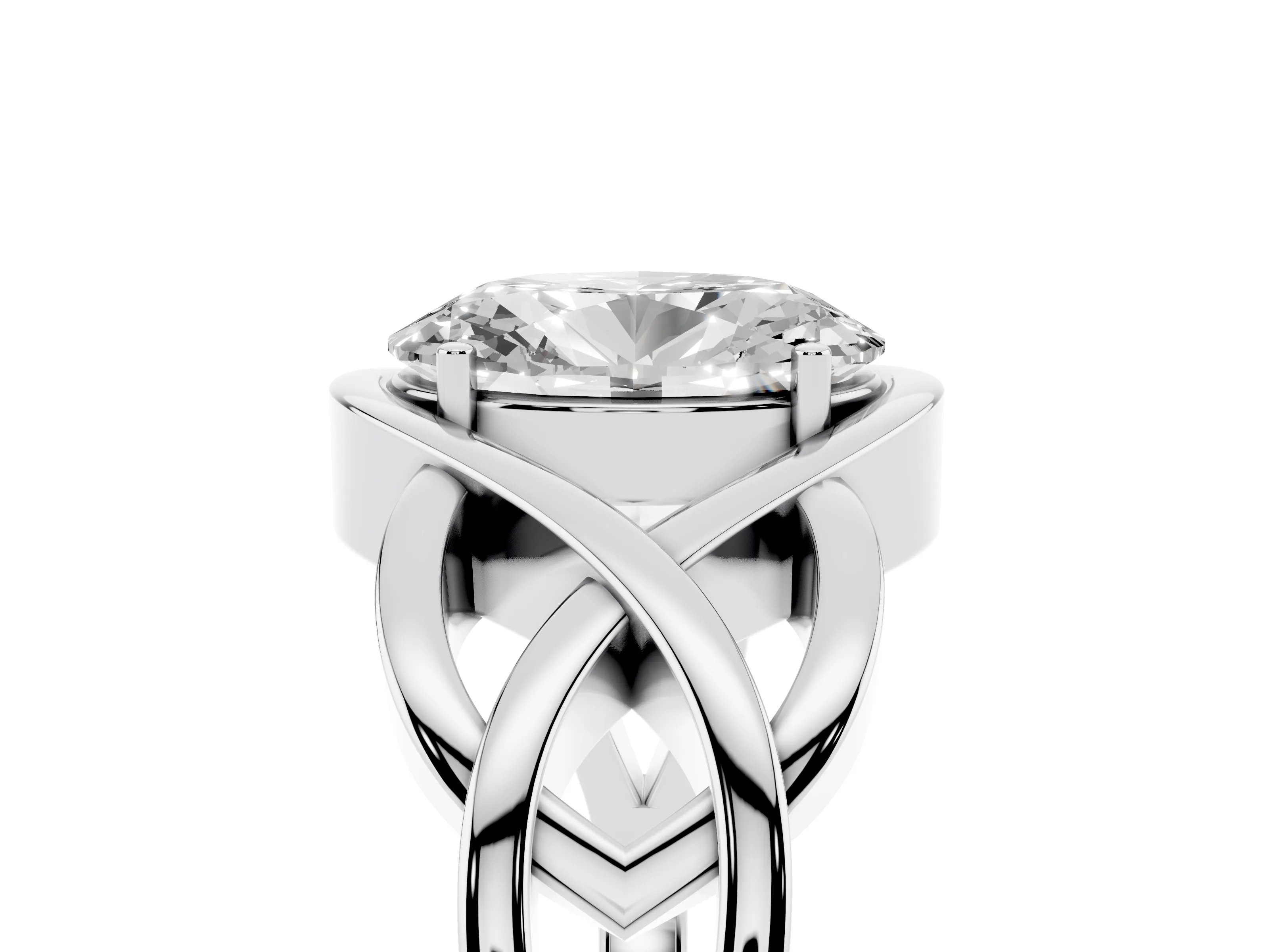 Oval Cut Diamond Solitaire Ring Set in Silver with Intertwined Band