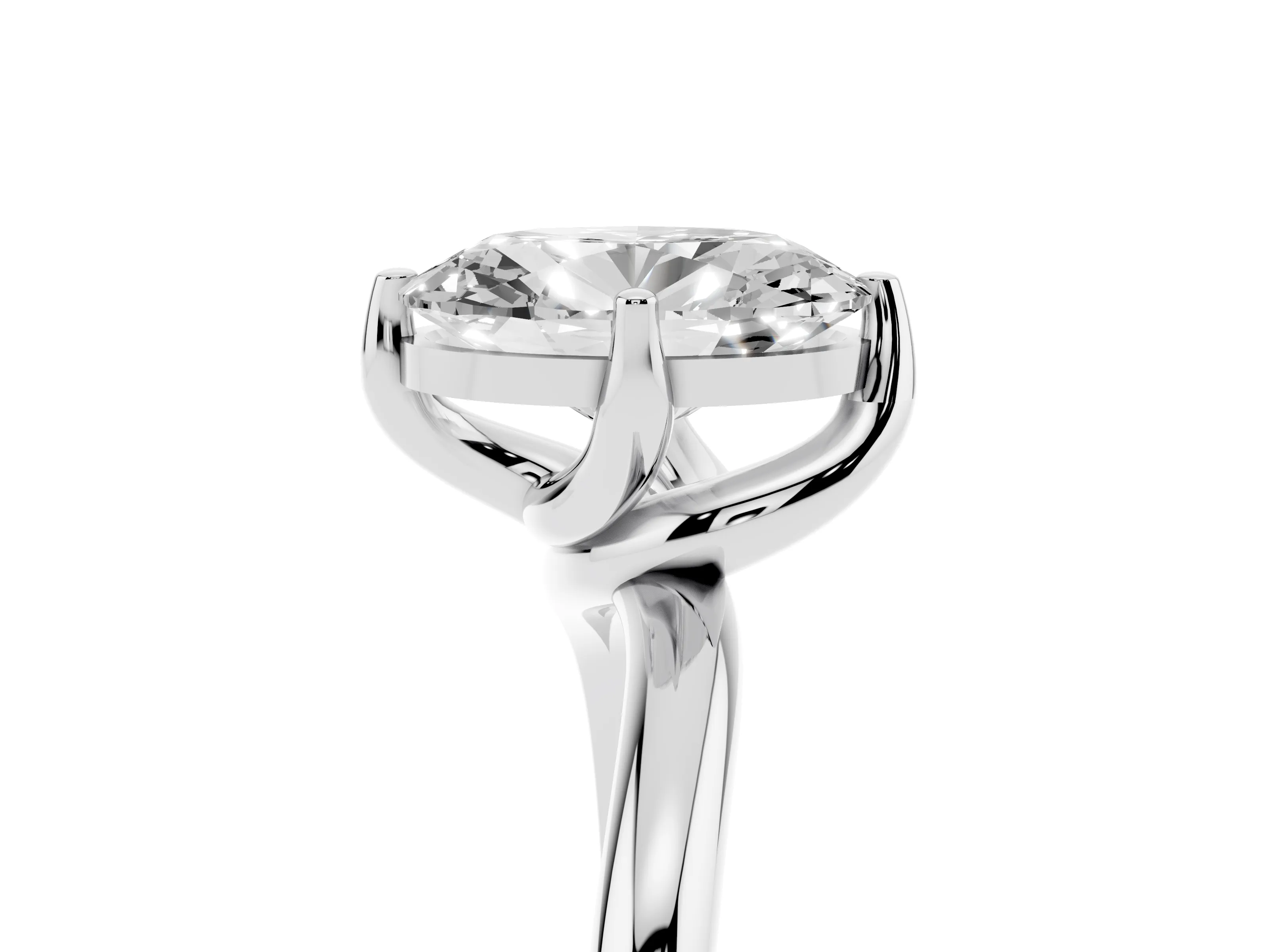 Oval Cut Diamond Solitaire Engagement Ring Set in Silver with Classic Plain Band