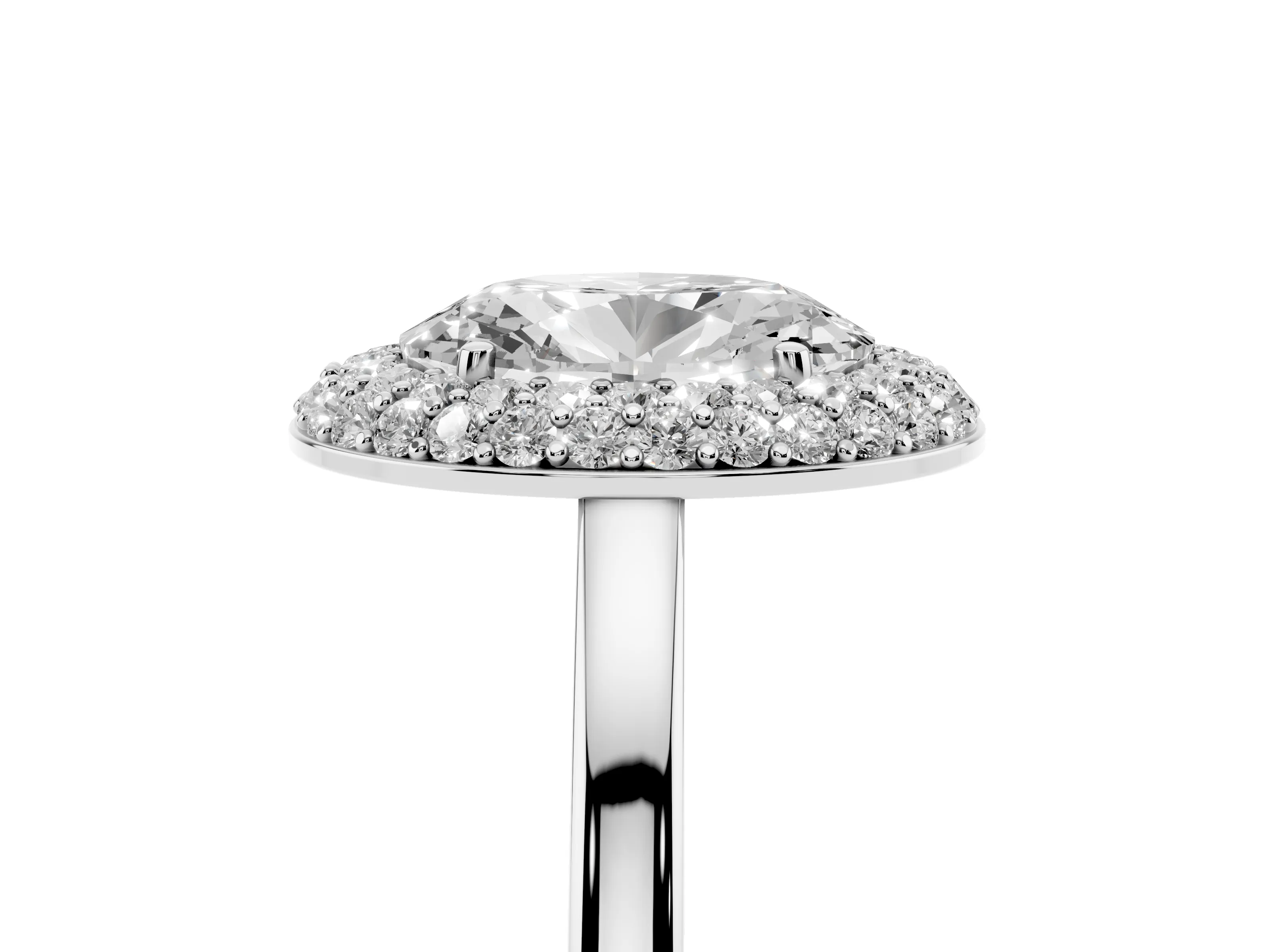 Oval Cut Diamond Halo Engagement Ring Set in Silver with Solitaire Band and Prong Setting