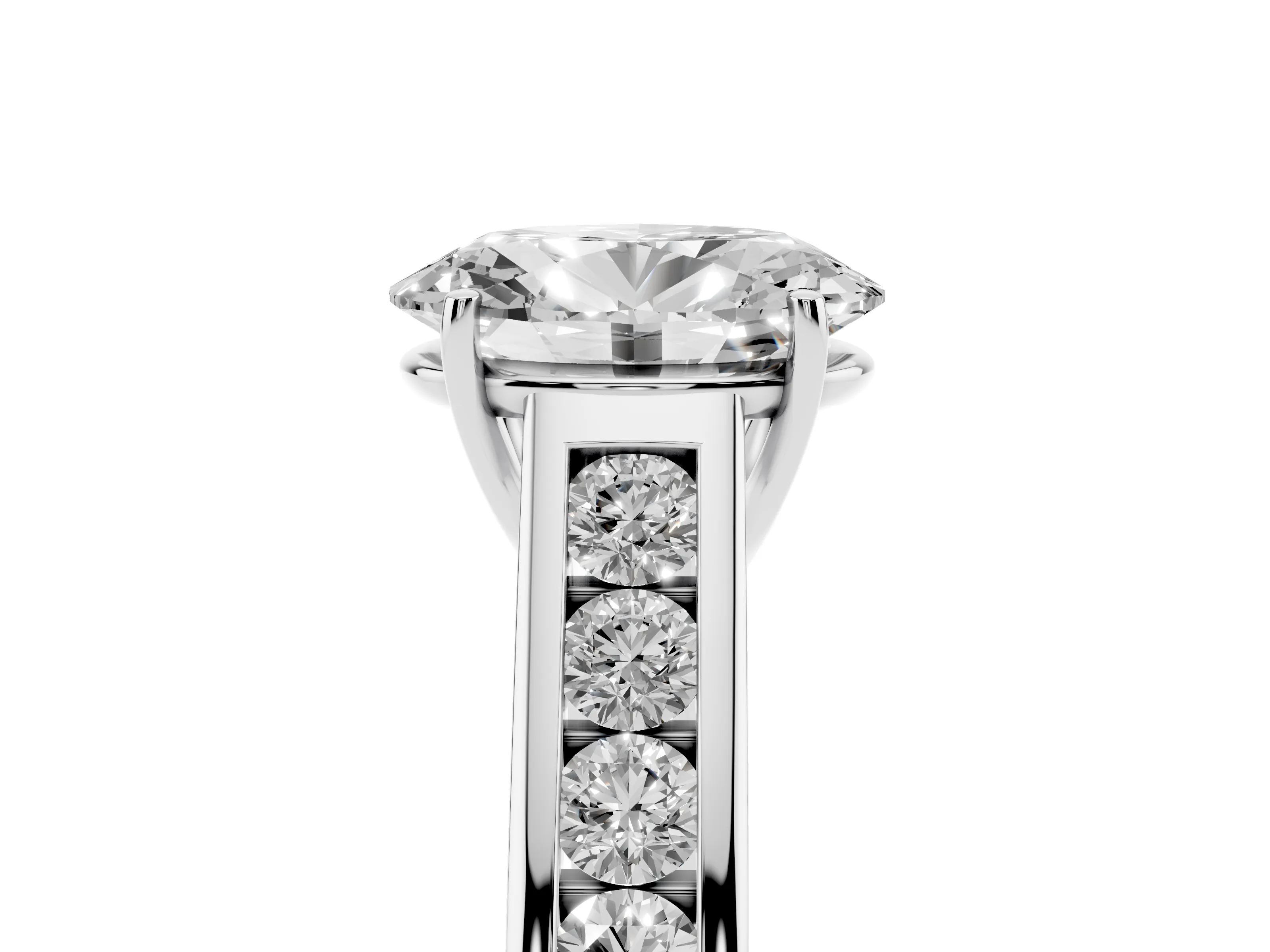 Oval Cut Diamond Solitaire Channel-Set Engagement Ring Set in Silver with Prong Setting