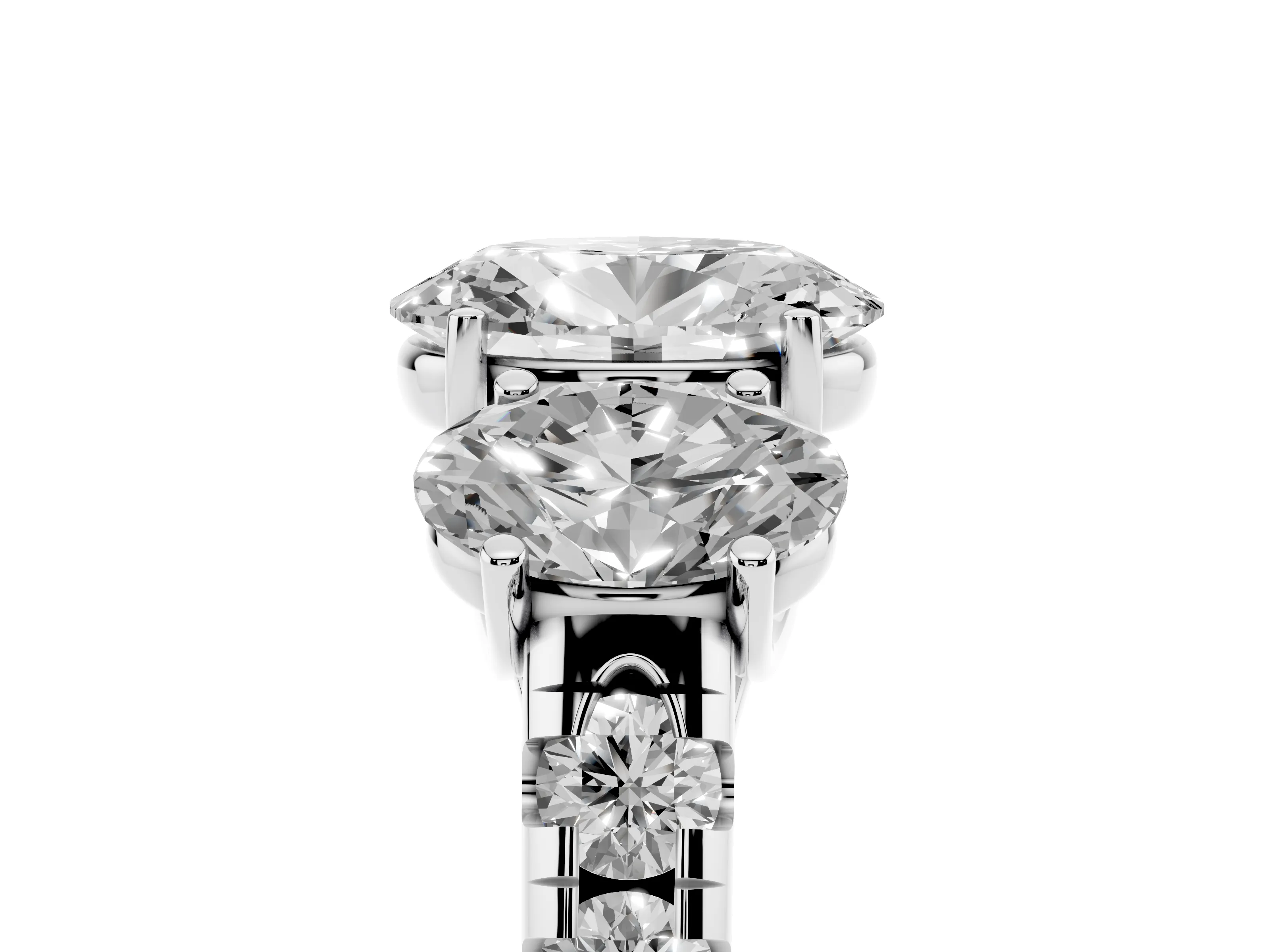 Oval Cut Diamond Three-Stone Ring Set in Silver with Pavé Band