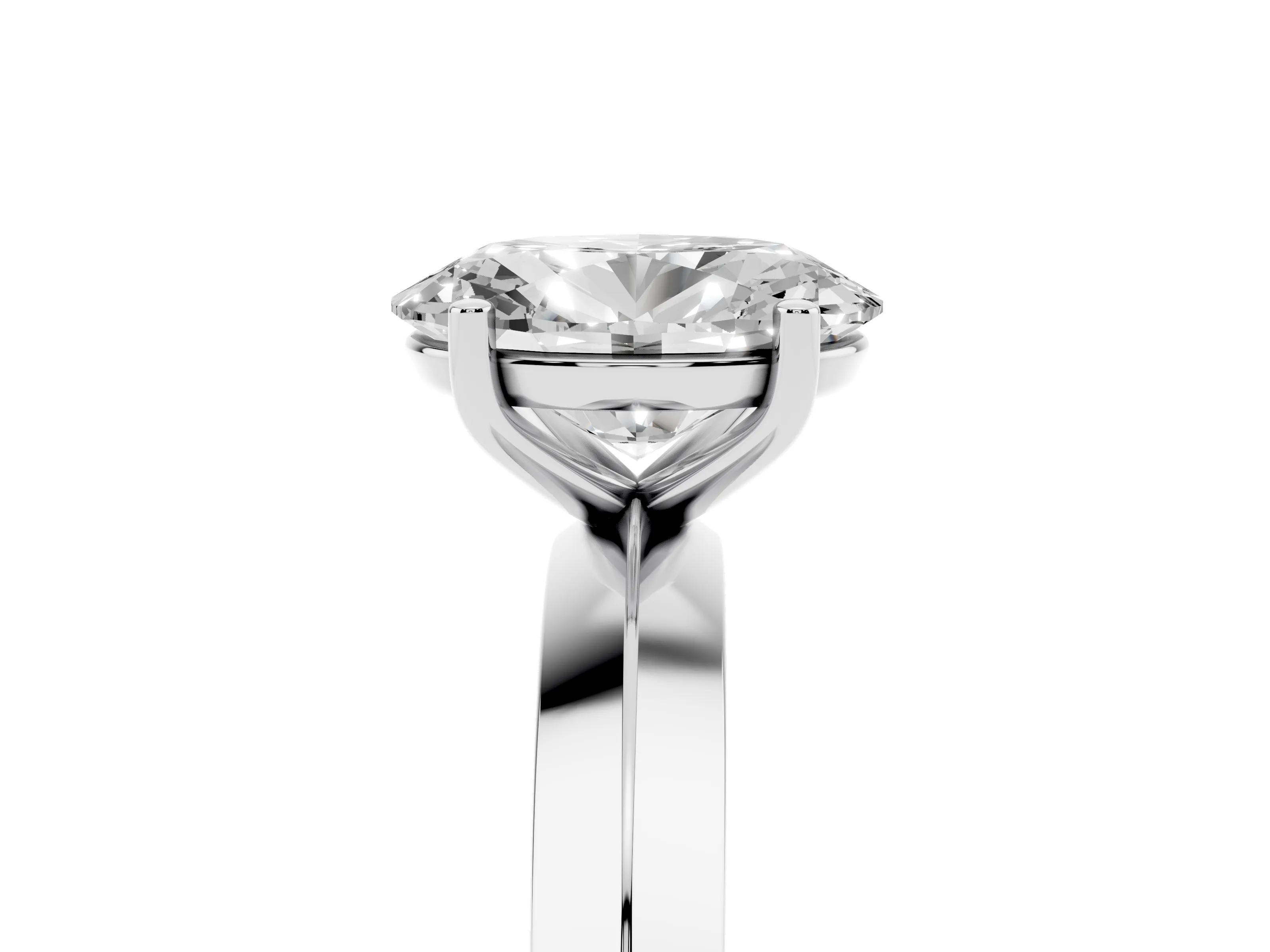 Oval Cut Diamond Solitaire Engagement Ring Set in Platinum with Flat Band and Prong Setting