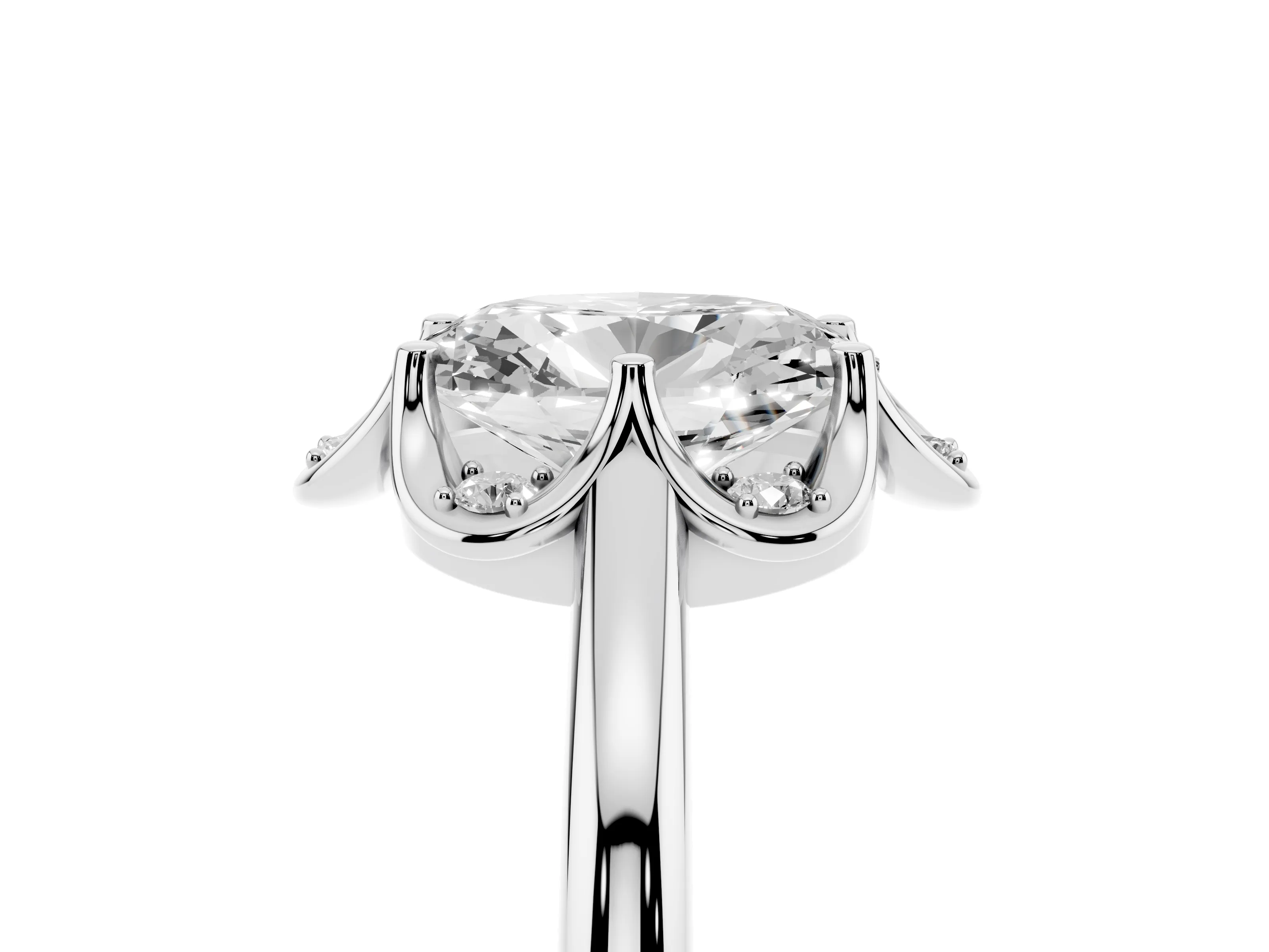 Oval Cut Diamond Round Cluster Halo Ring Set in Silver with Solitaire Band and Prong Setting