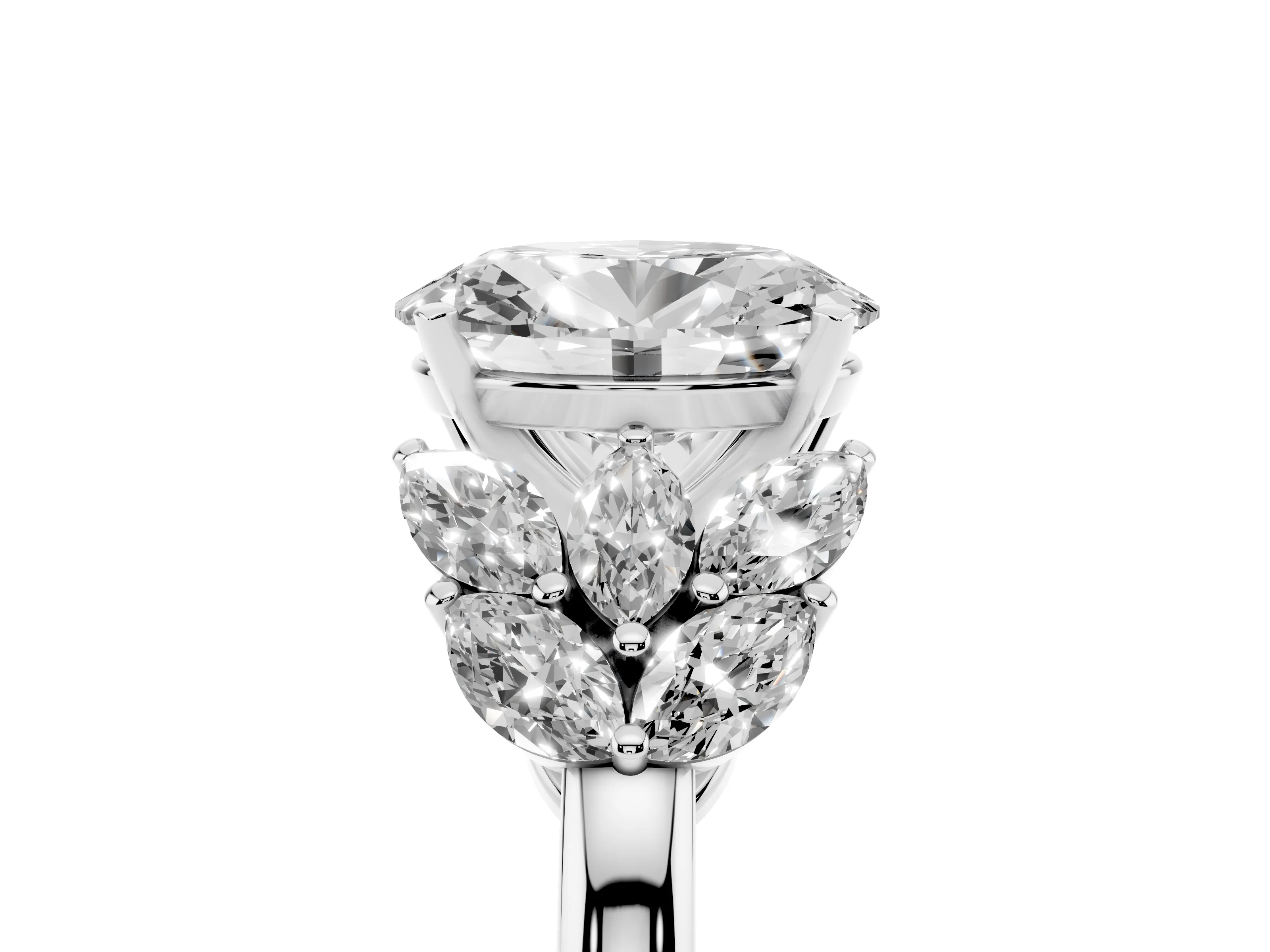 Oval Cut Diamond Cluster Leaf Design Ring Set in White gold with Prong Setting