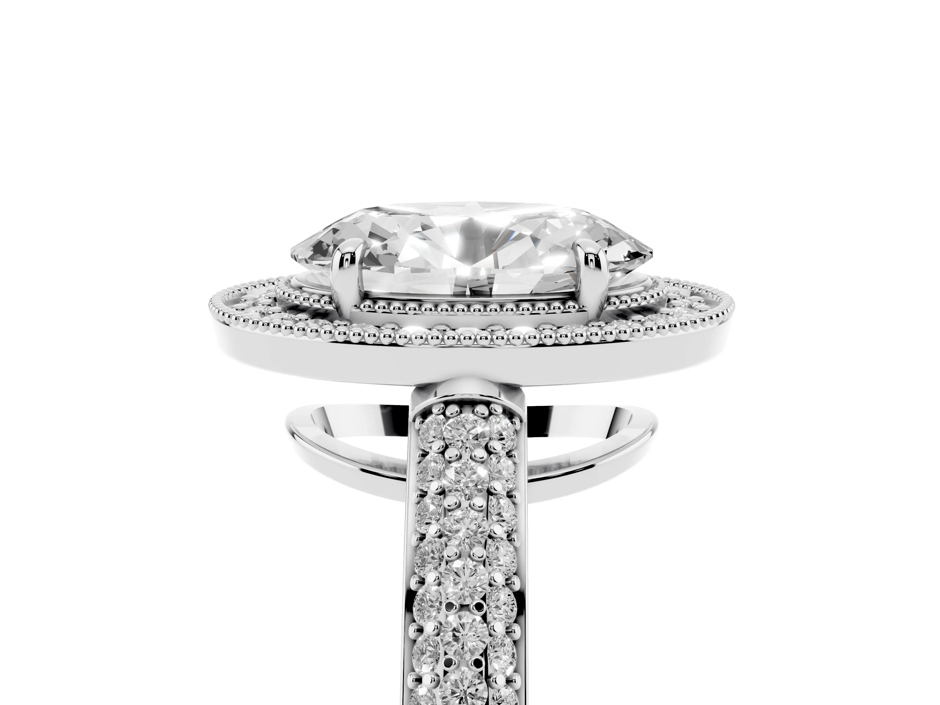 Oval Cut Diamond Halo Pavé Band Set in Silver with Prong Setting