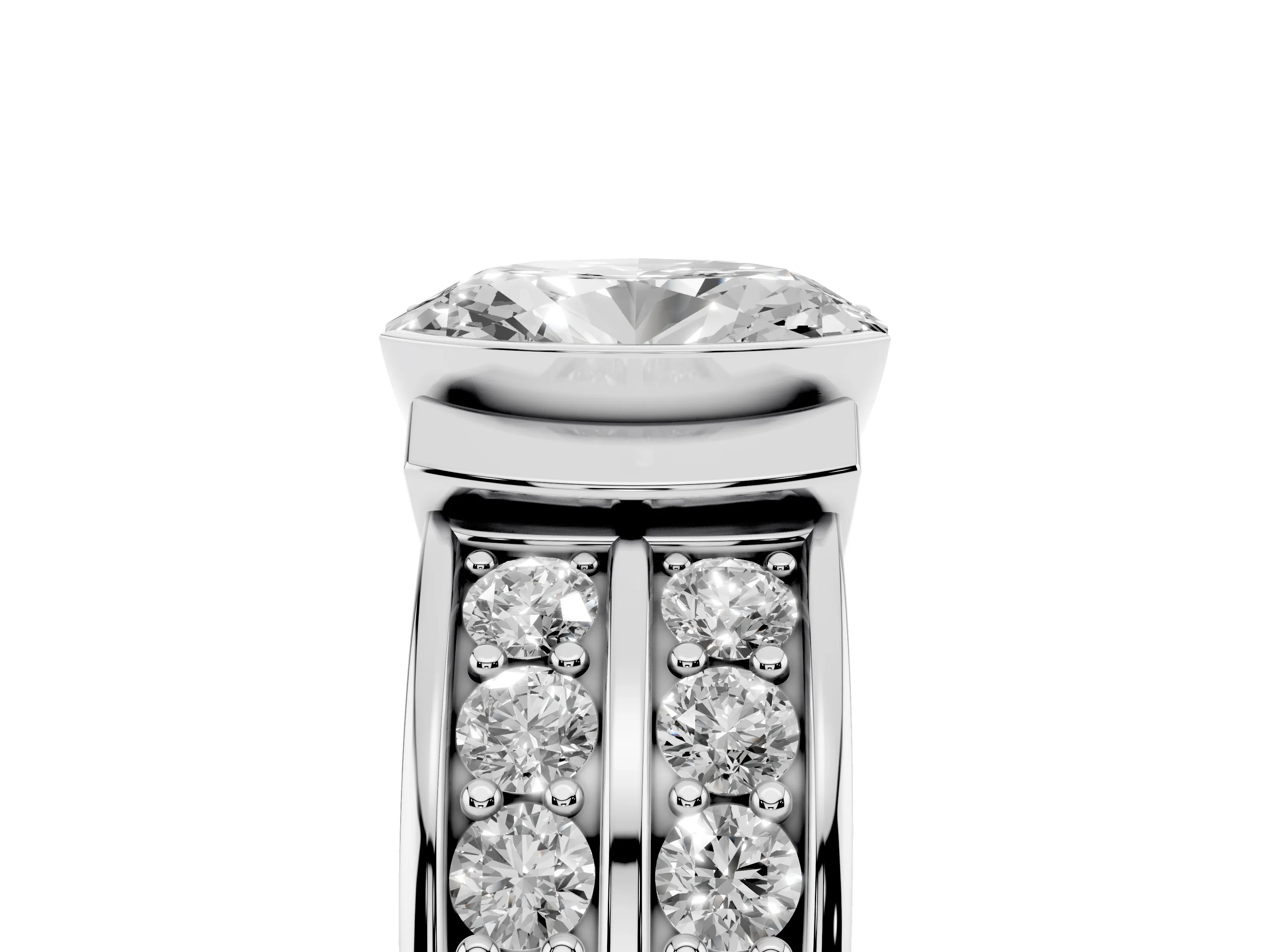 Oval Cut Diamond Wide Channel Set Band Ring Set in White gold with Bezel Setting