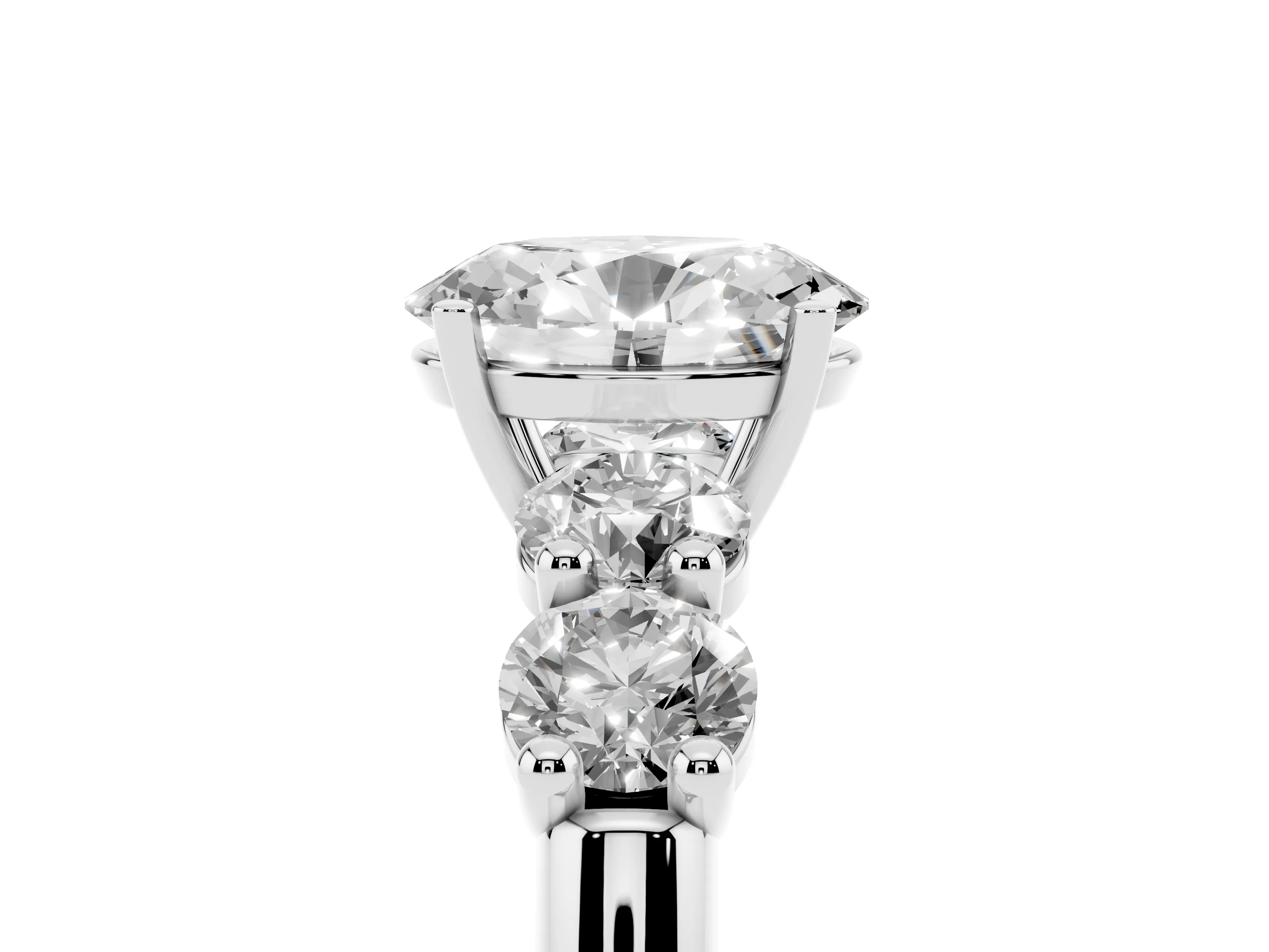 Oval Cut Diamond Five-Stone Prong Set Ring Set in Silver with Classic Band