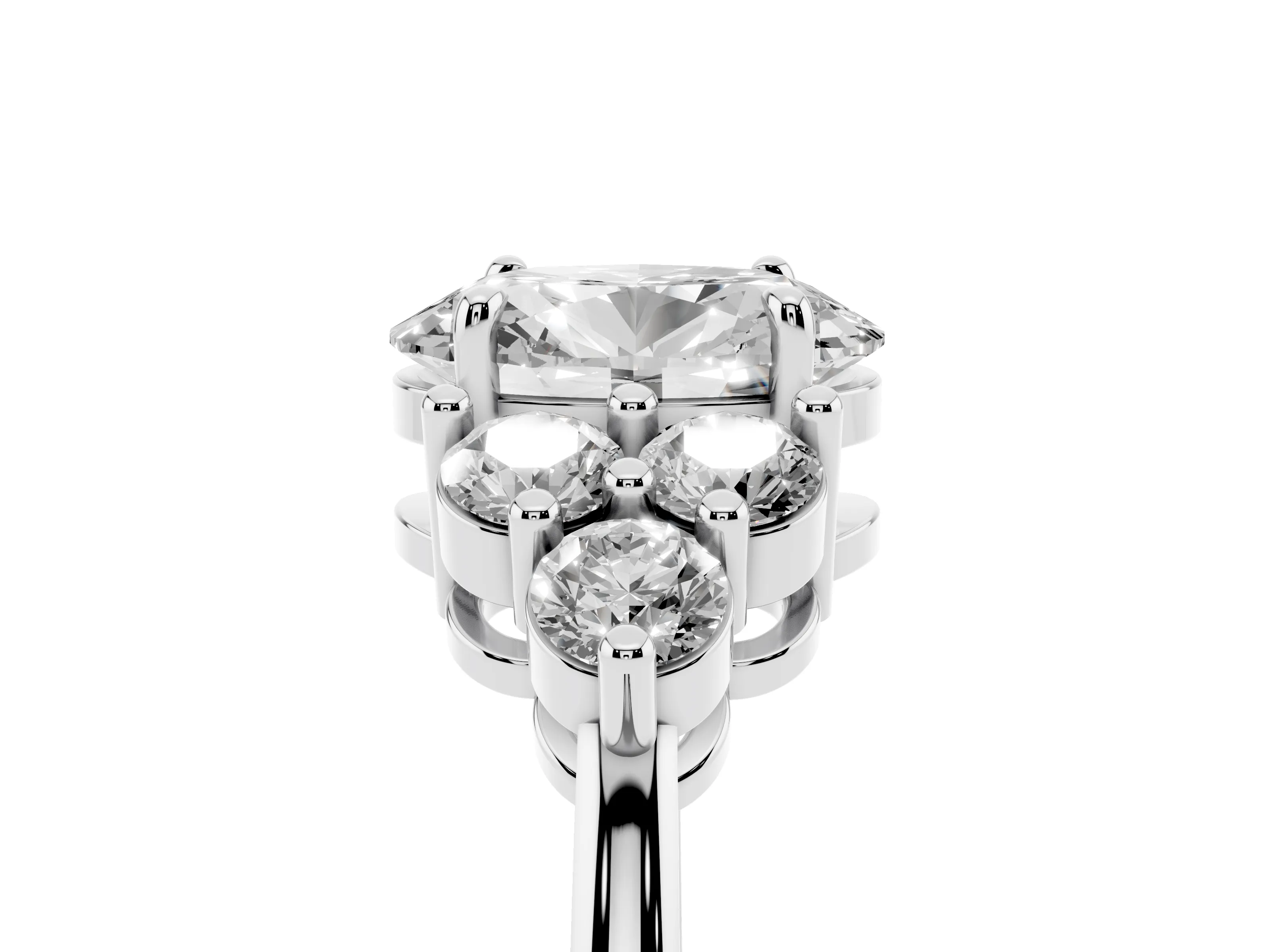Oval Cut Diamond Solitaire Ring Set in Platinum with Cluster Accents on Each Side