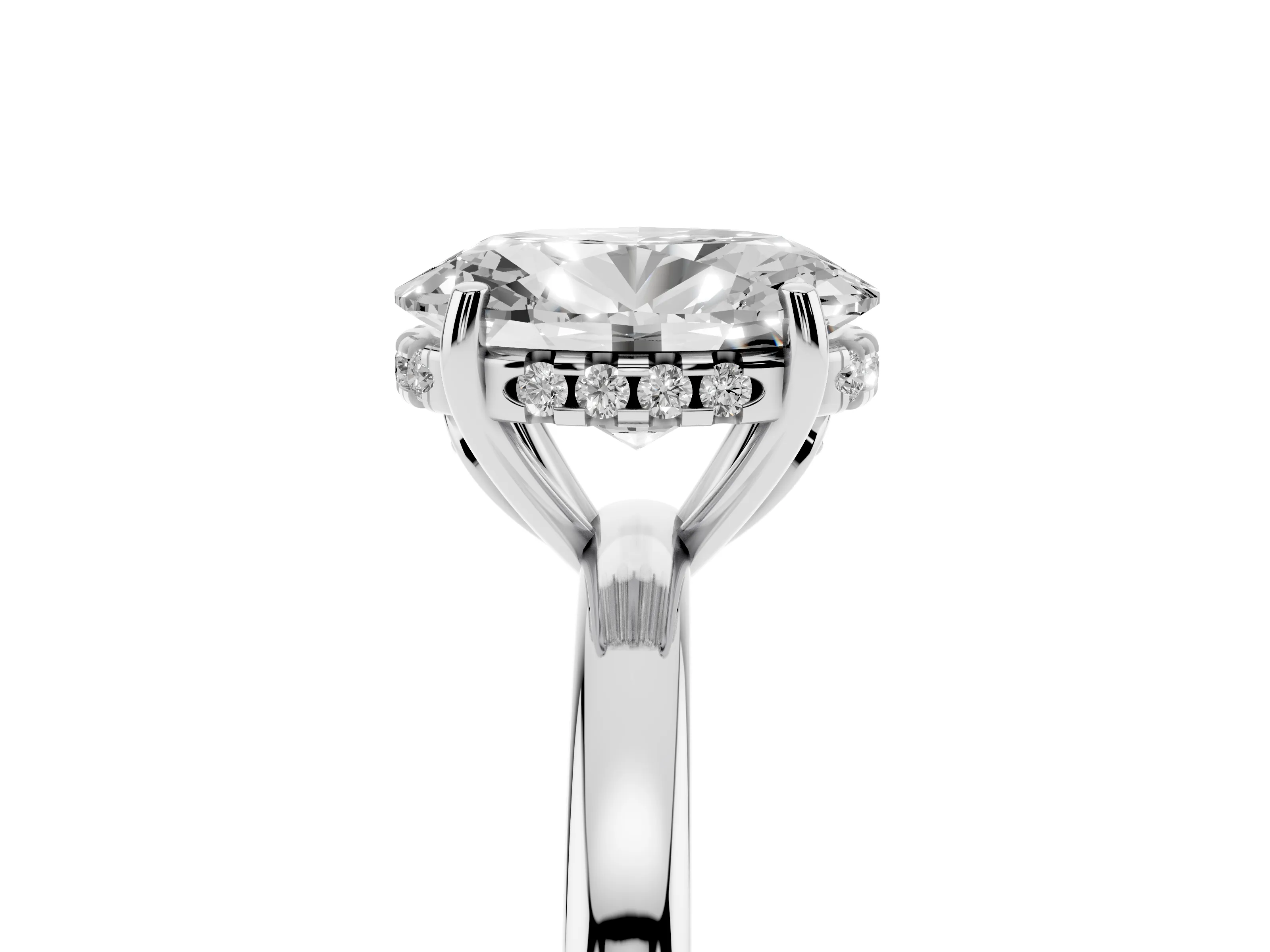 Oval Cut Diamond Solitaire Ring Set in Platinum with Plain Band and Prong Setting