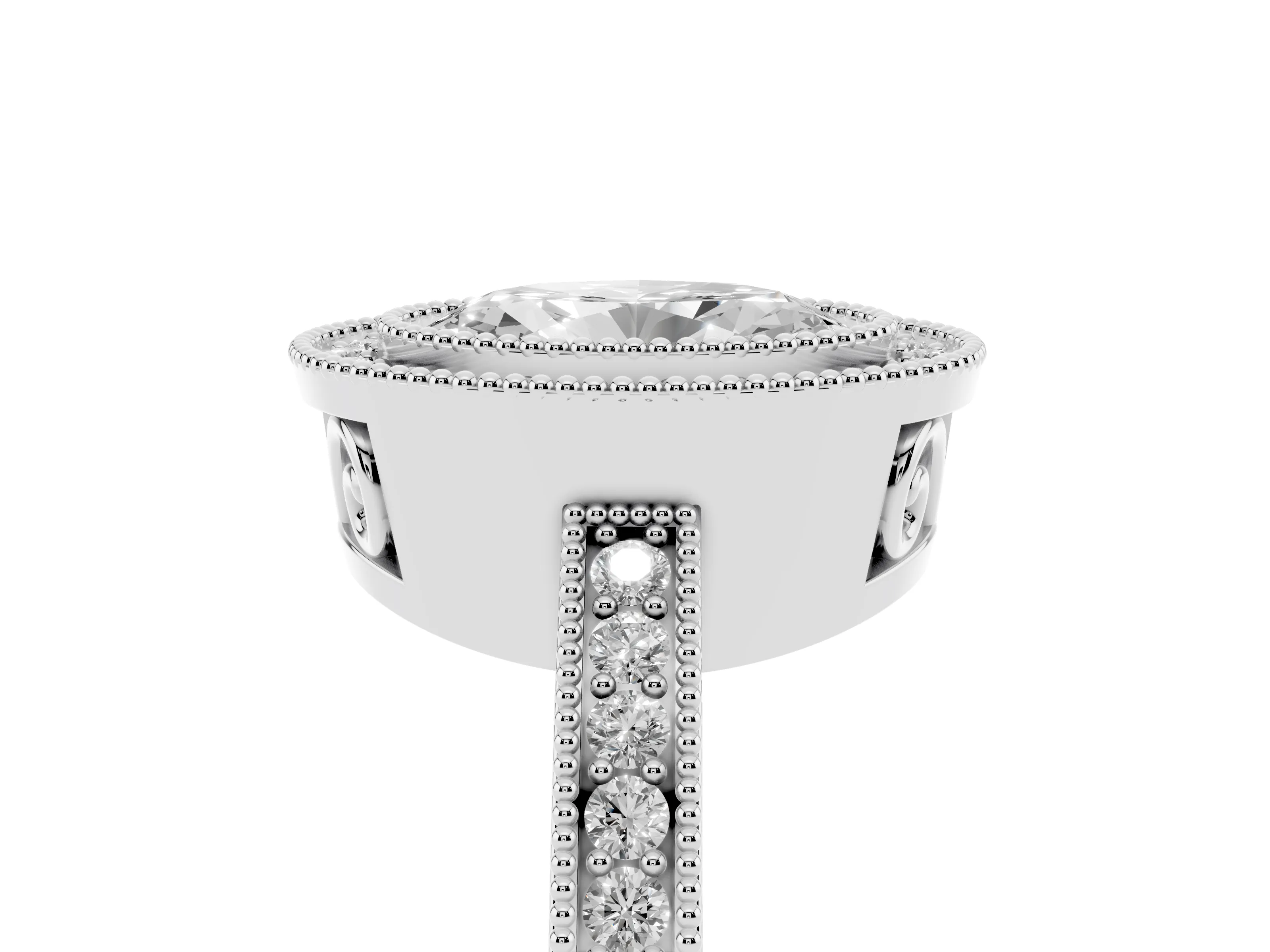 Oval Cut Diamond Round Halo Ring Set in White gold with Pavé Band