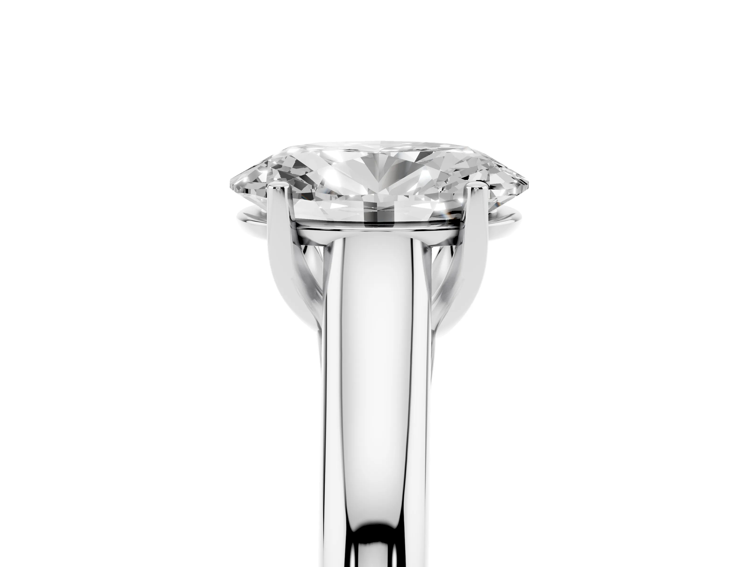 Oval Cut Diamond Solitaire Engagement Ring Set in White gold with Subtly Tapered Band and Prong Setting