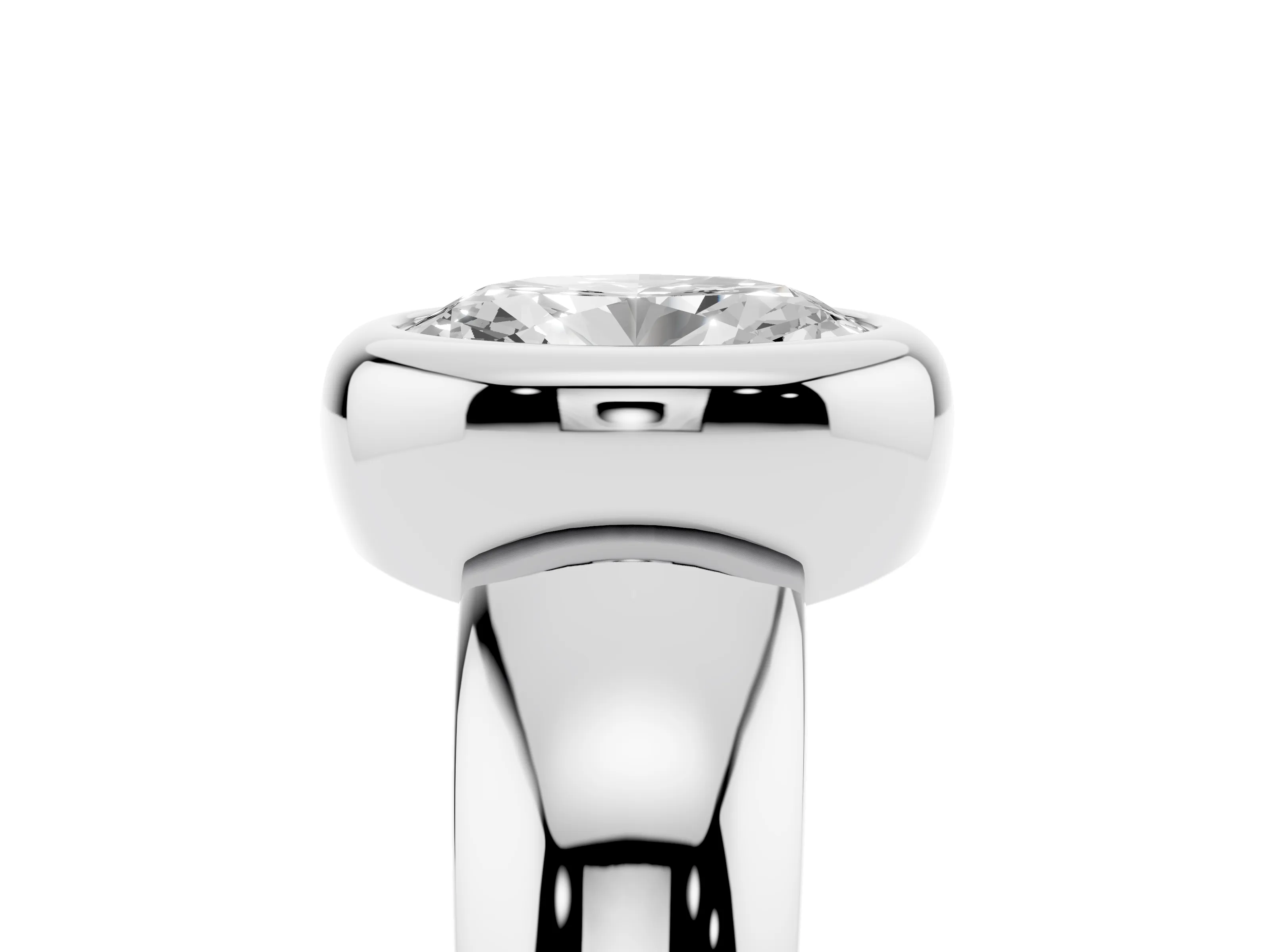 Bezel Set Oval Cut Diamond Solitaire Ring Set in Platinum with Wide Band