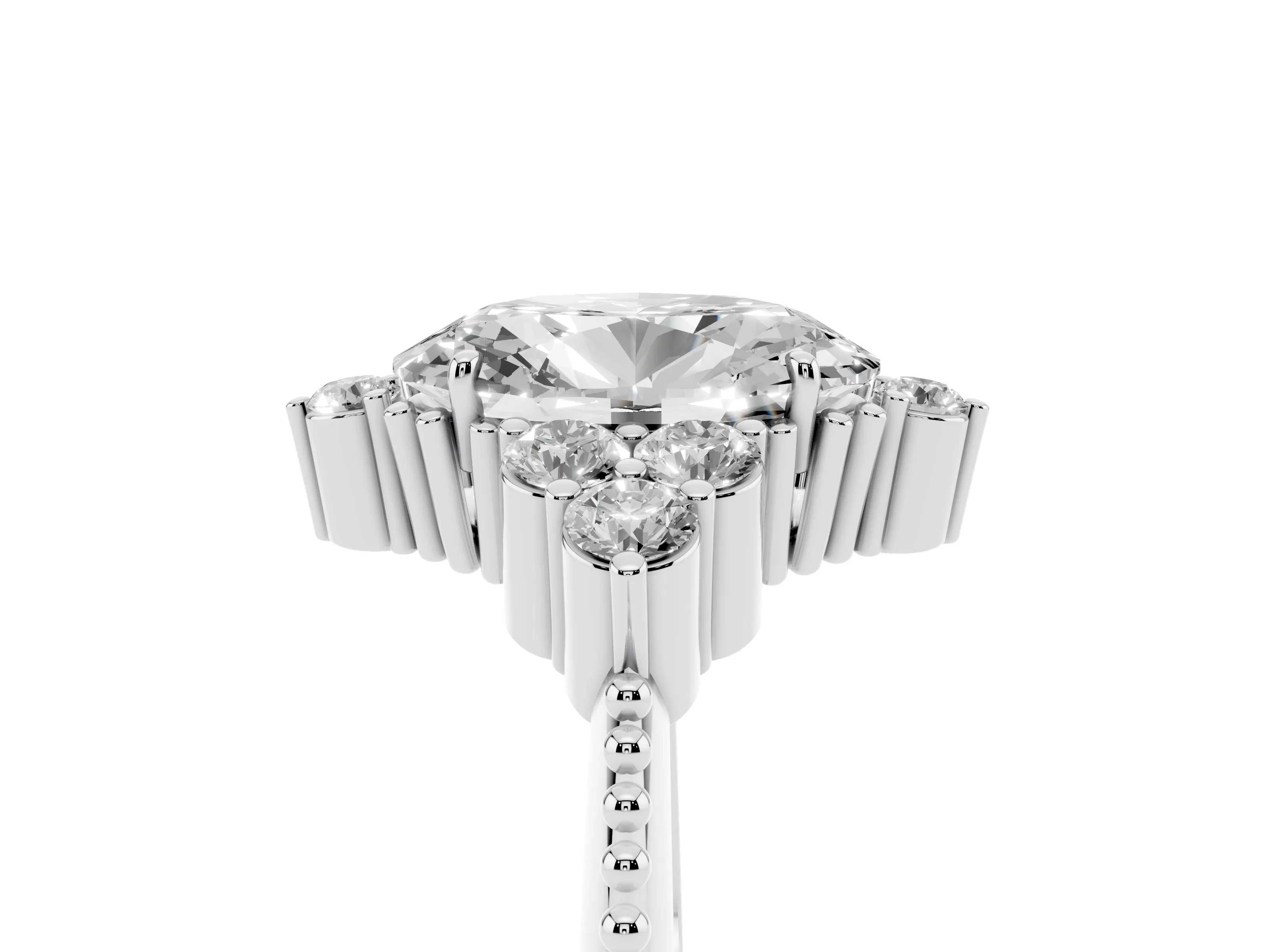 Oval Cut Diamond Cluster Ring Set in Platinum with Beaded Band