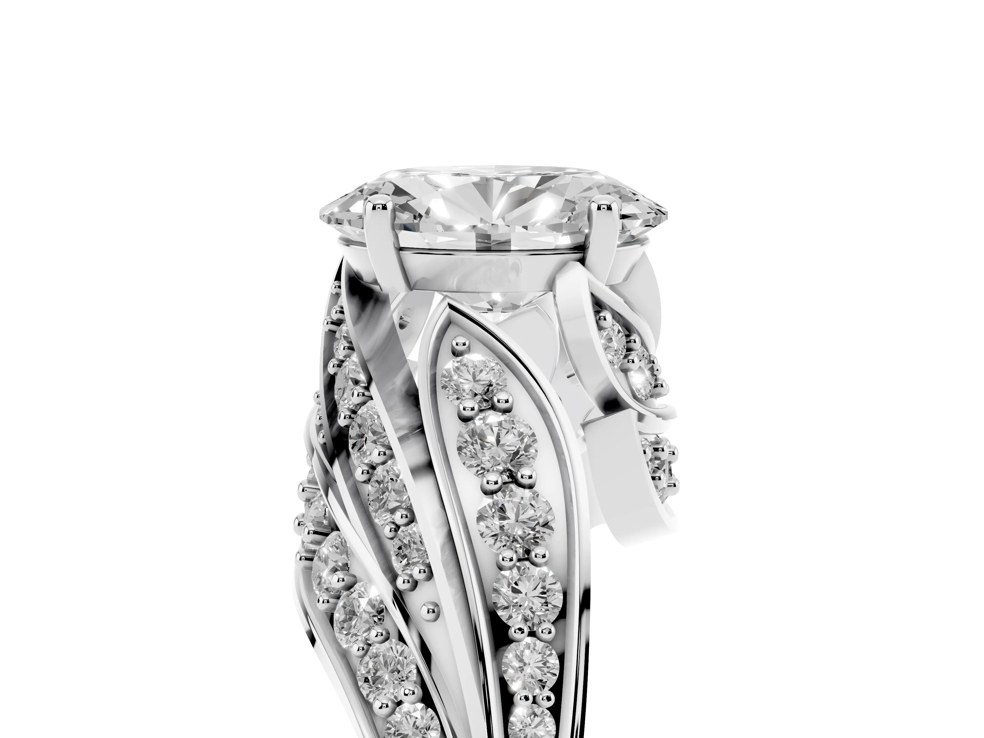 Oval Cut Diamond Solitaire Ring Set in Platinum with Layered Twist Pavé Band