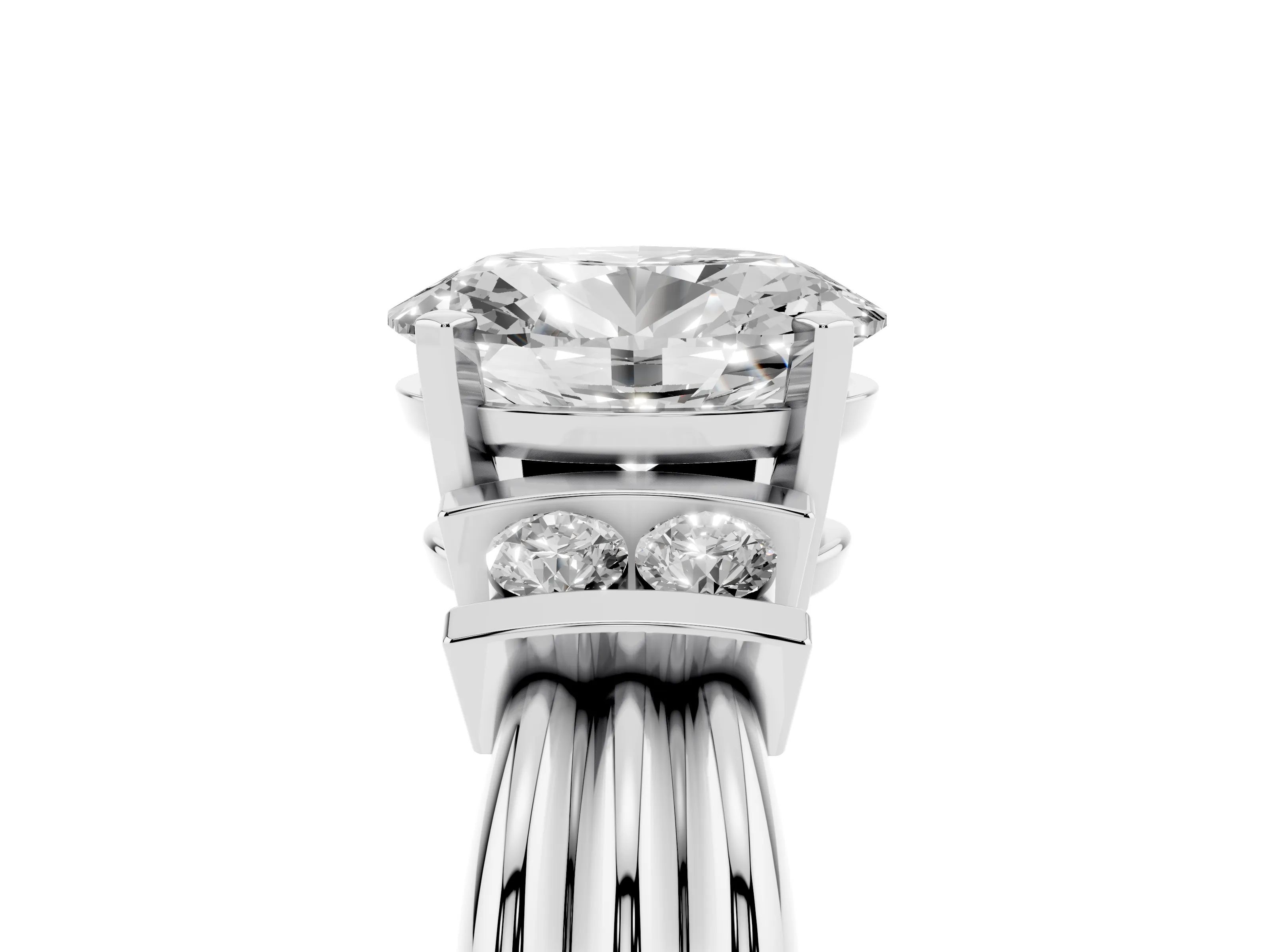Three-Stone Oval Cut Diamond Channel Set Ring Set in Platinum with Bar Prongs