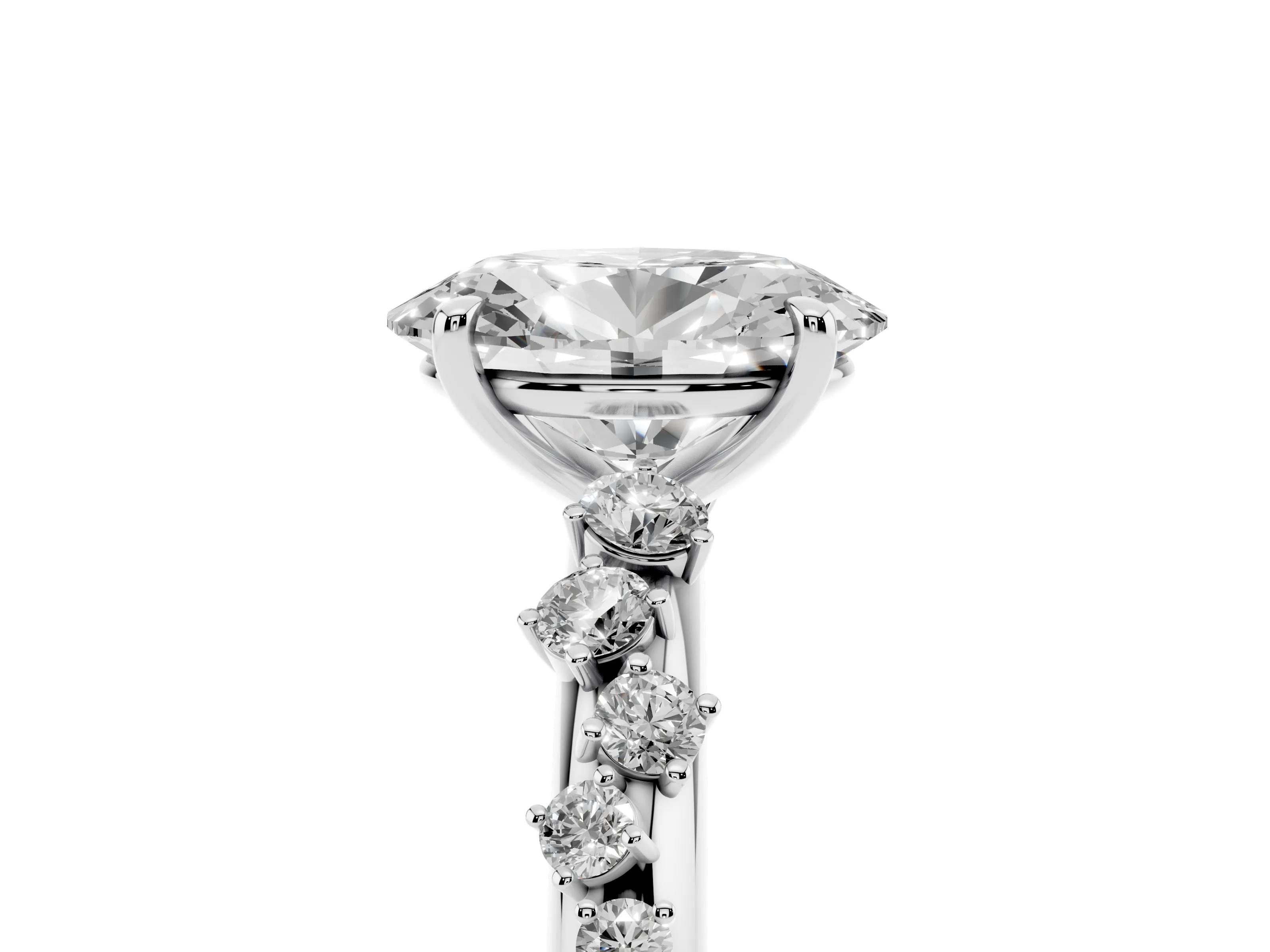 Oval Cut Diamond Cluster Solitaire Ring Set in Platinum with Prong Setting