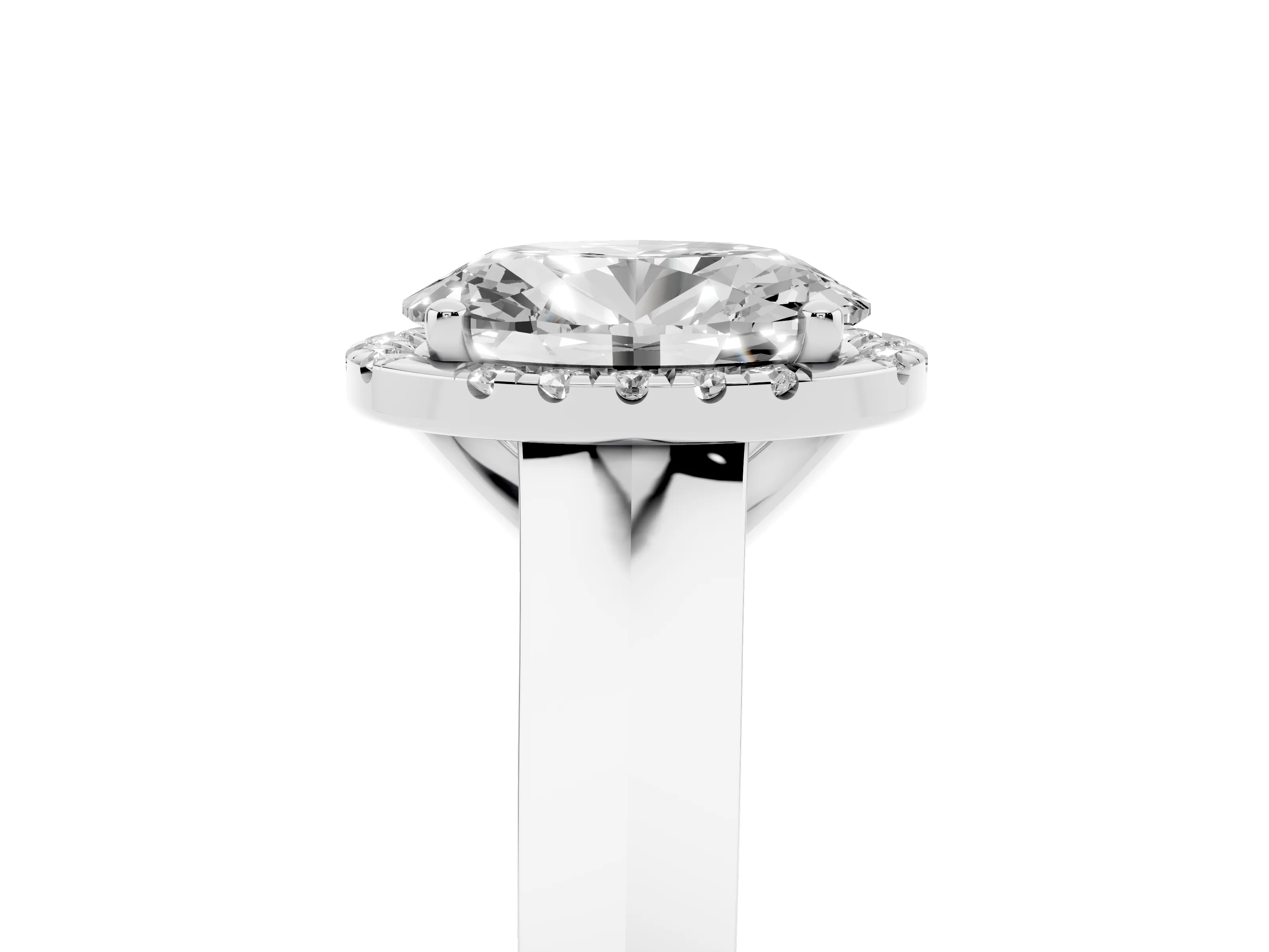 Oval Cut Diamond Halo Ring Set in Silver with Cathedral Band and Prong Setting