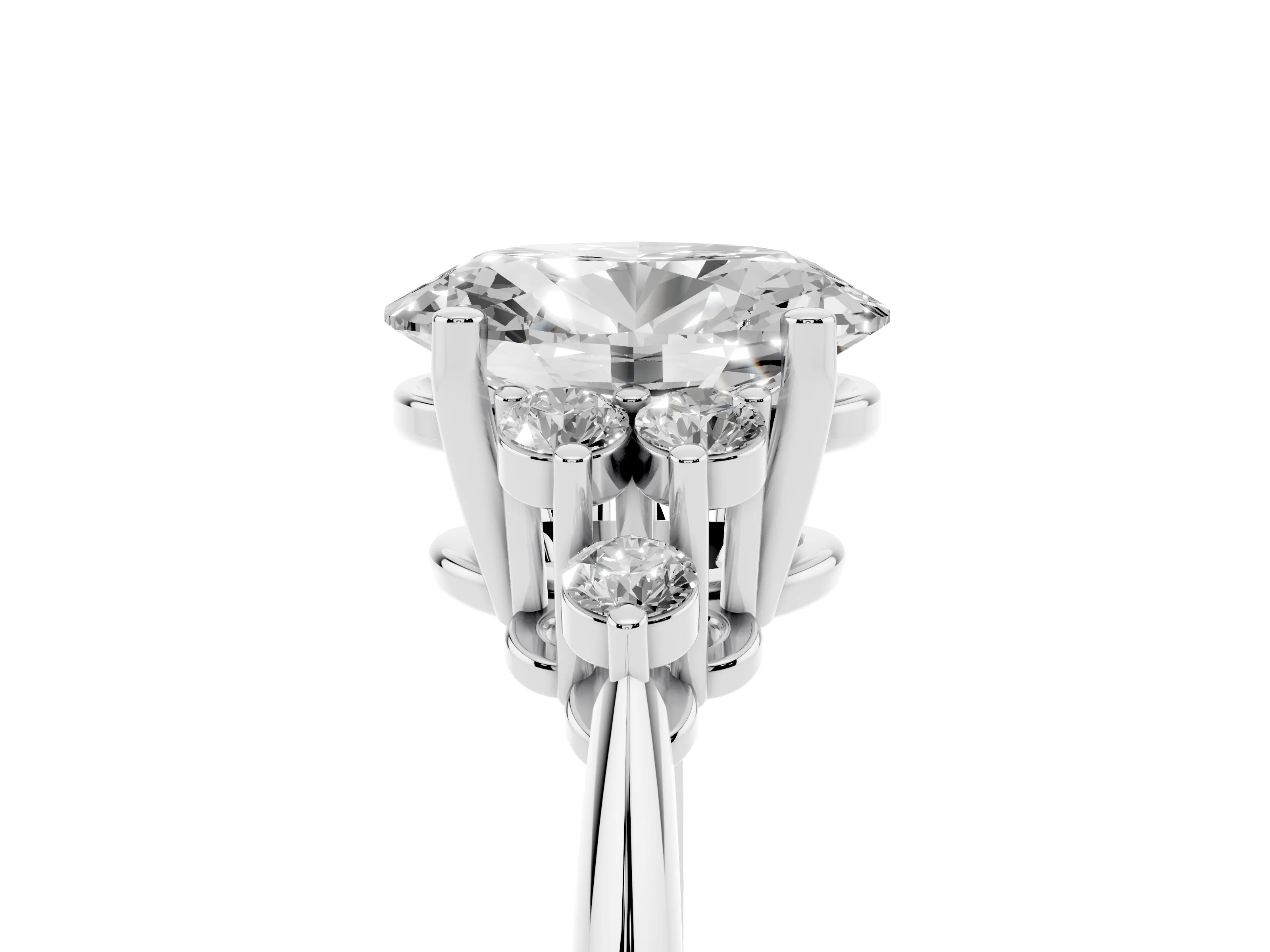 Oval Cut Diamond Cluster Ring Set in Silver with Plain Band and Prong Setting